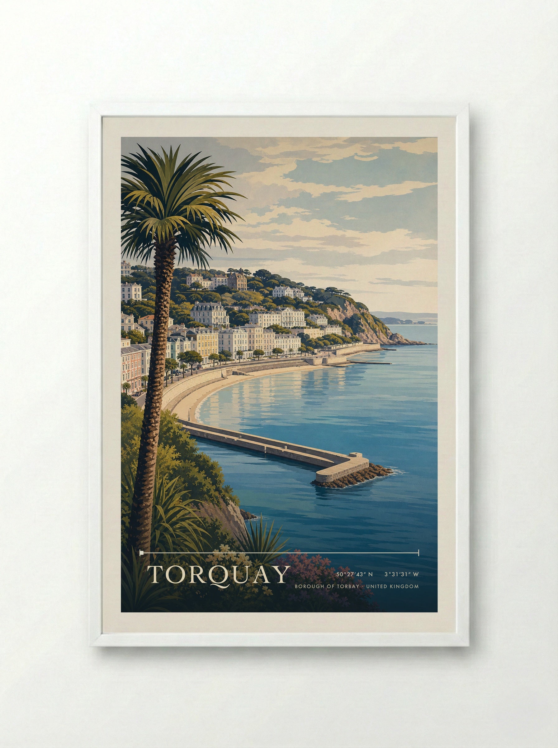 Torquay Borough of Torbay United Kingdom Travel Poster - Framed Print White