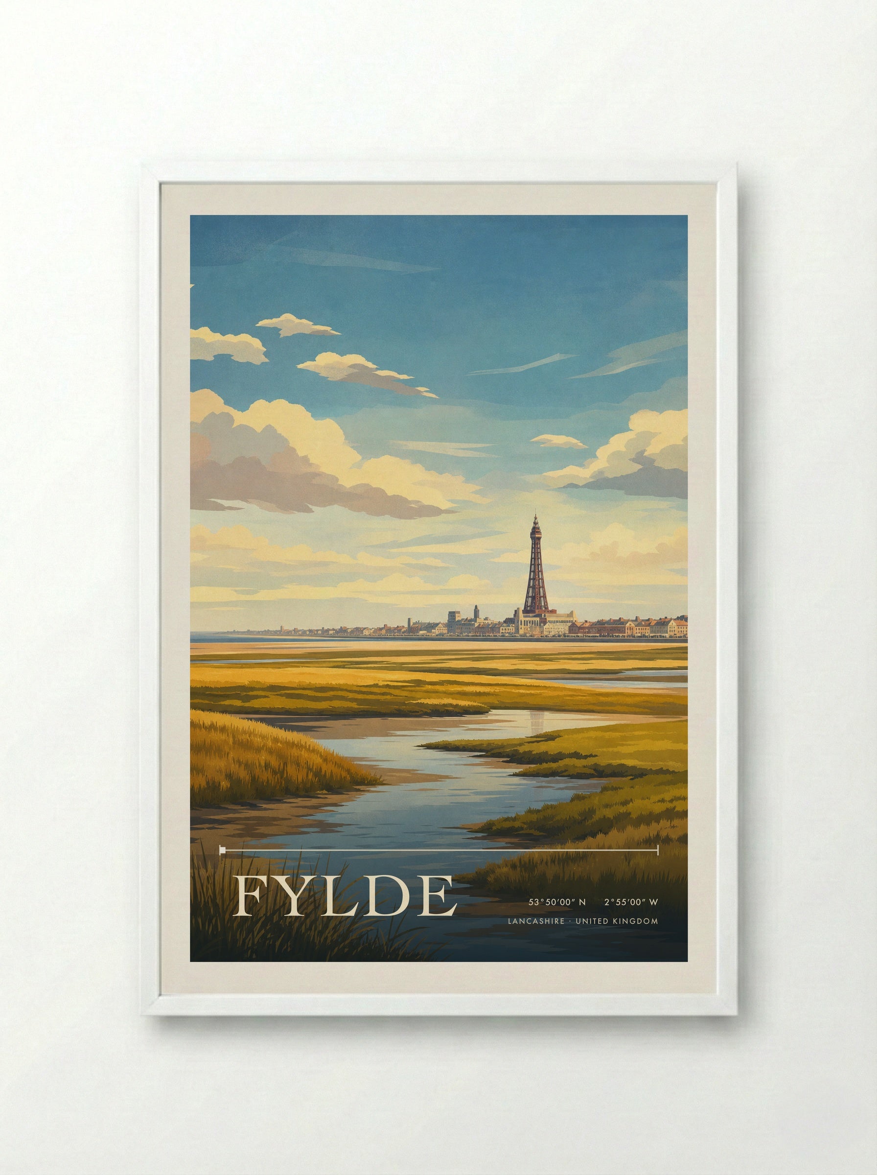 Fylde Lancashire United Kingdom Travel Poster - Framed Print White