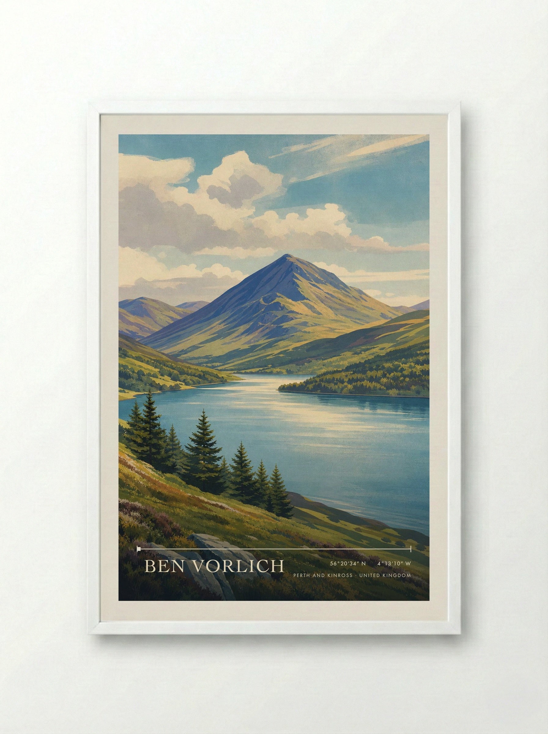 Ben Vorlich Perth and Kinross United Kingdom Travel Poster - Framed Print White