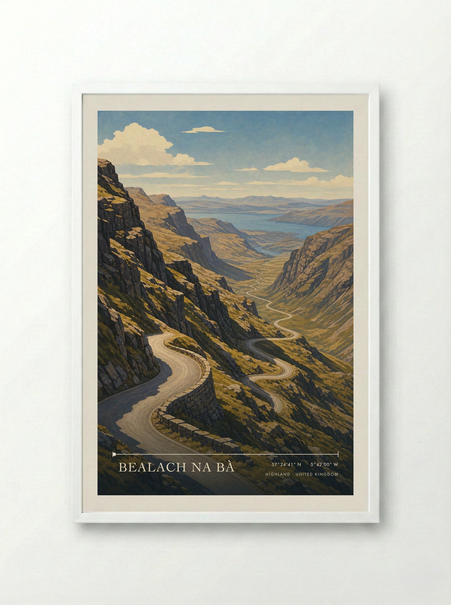 Bealach na Bà Highland United Kingdom Travel Poster - Framed Print White
