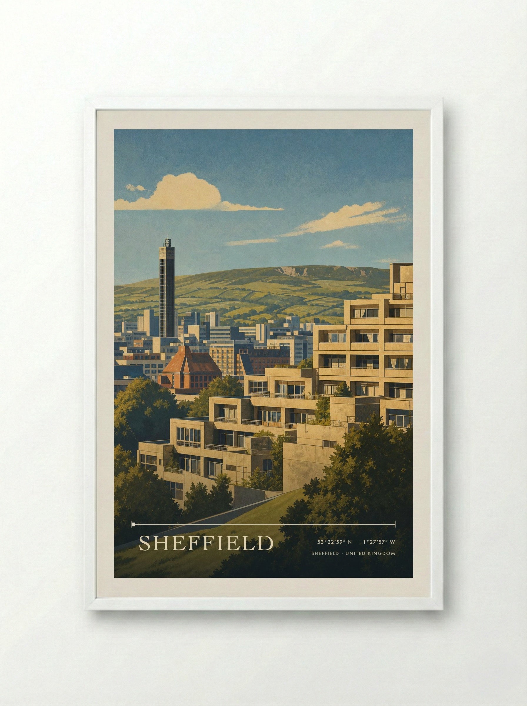 Sheffield United Kingdom Travel Poster - Framed Print White