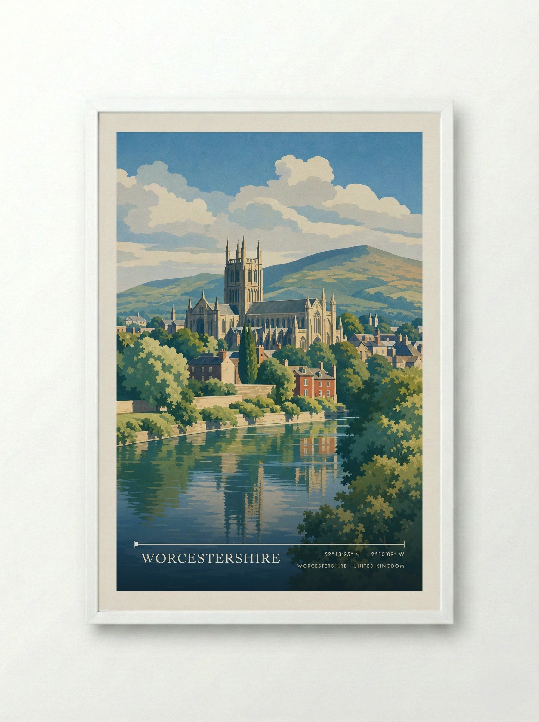 Worcestershire United Kingdom Travel Poster - Framed Print White