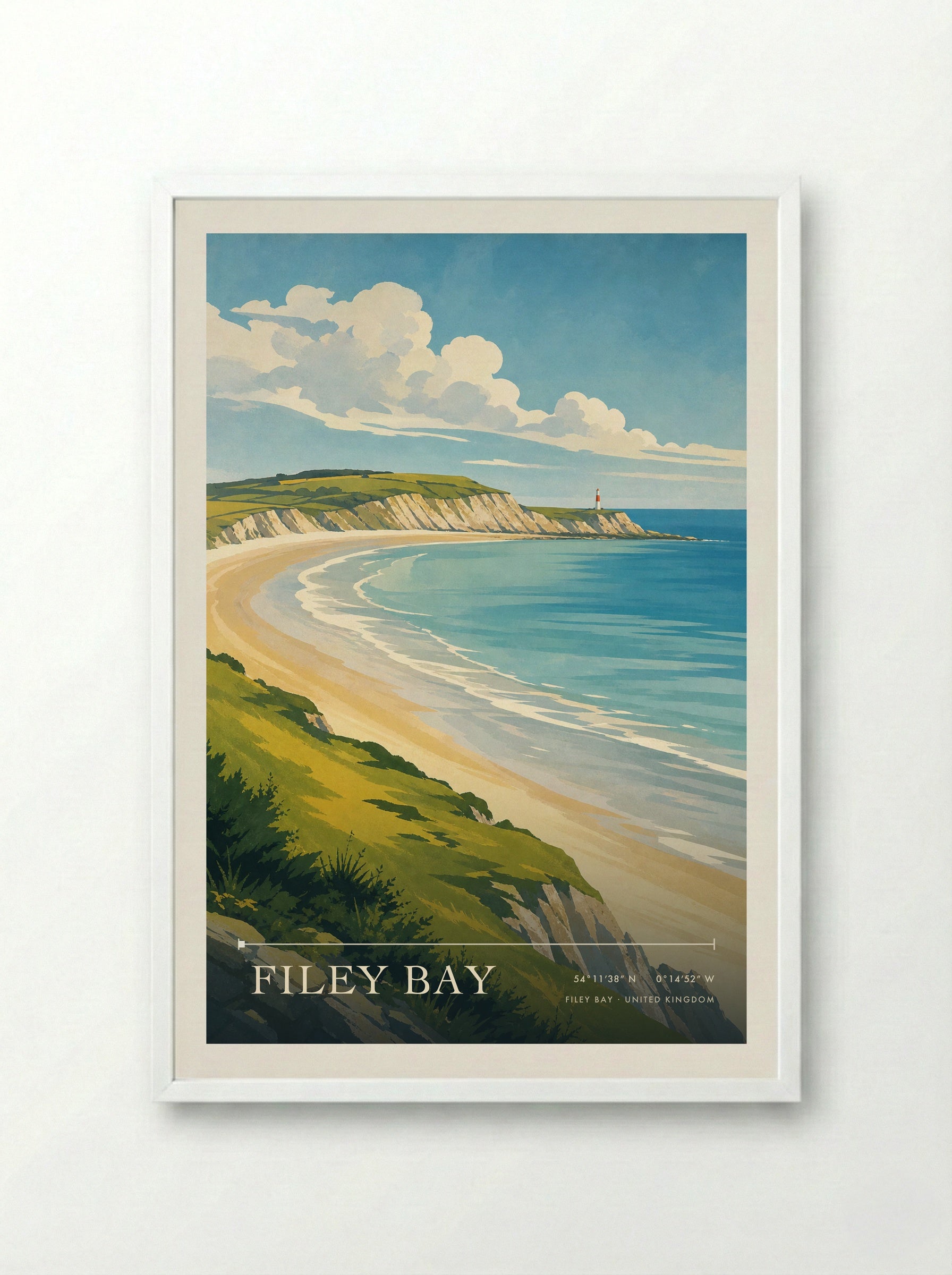 Filey Bay United Kingdom Travel Poster - Framed Print White