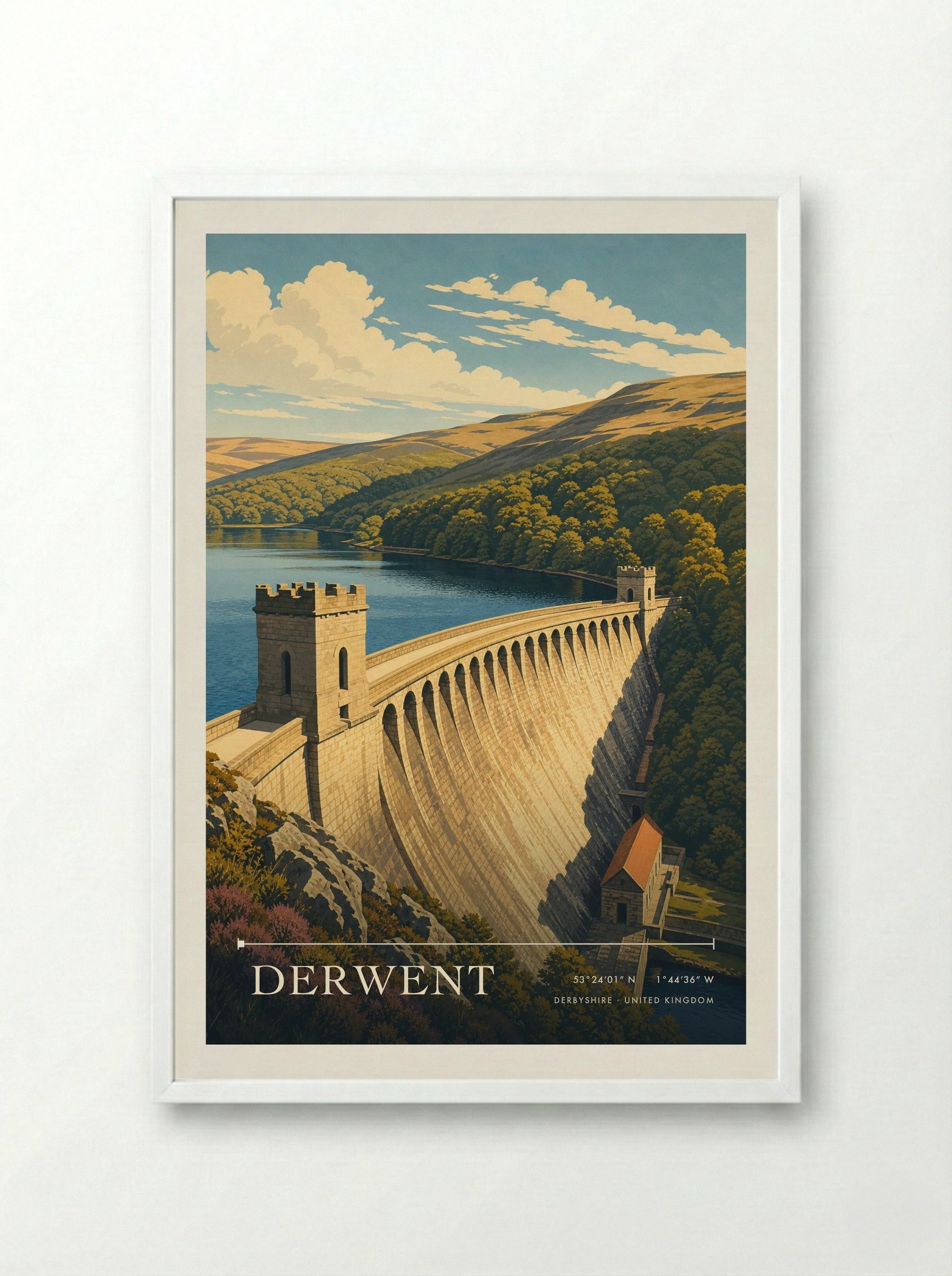 Derwent Derbyshire United Kingdom Travel Poster - Framed Print White