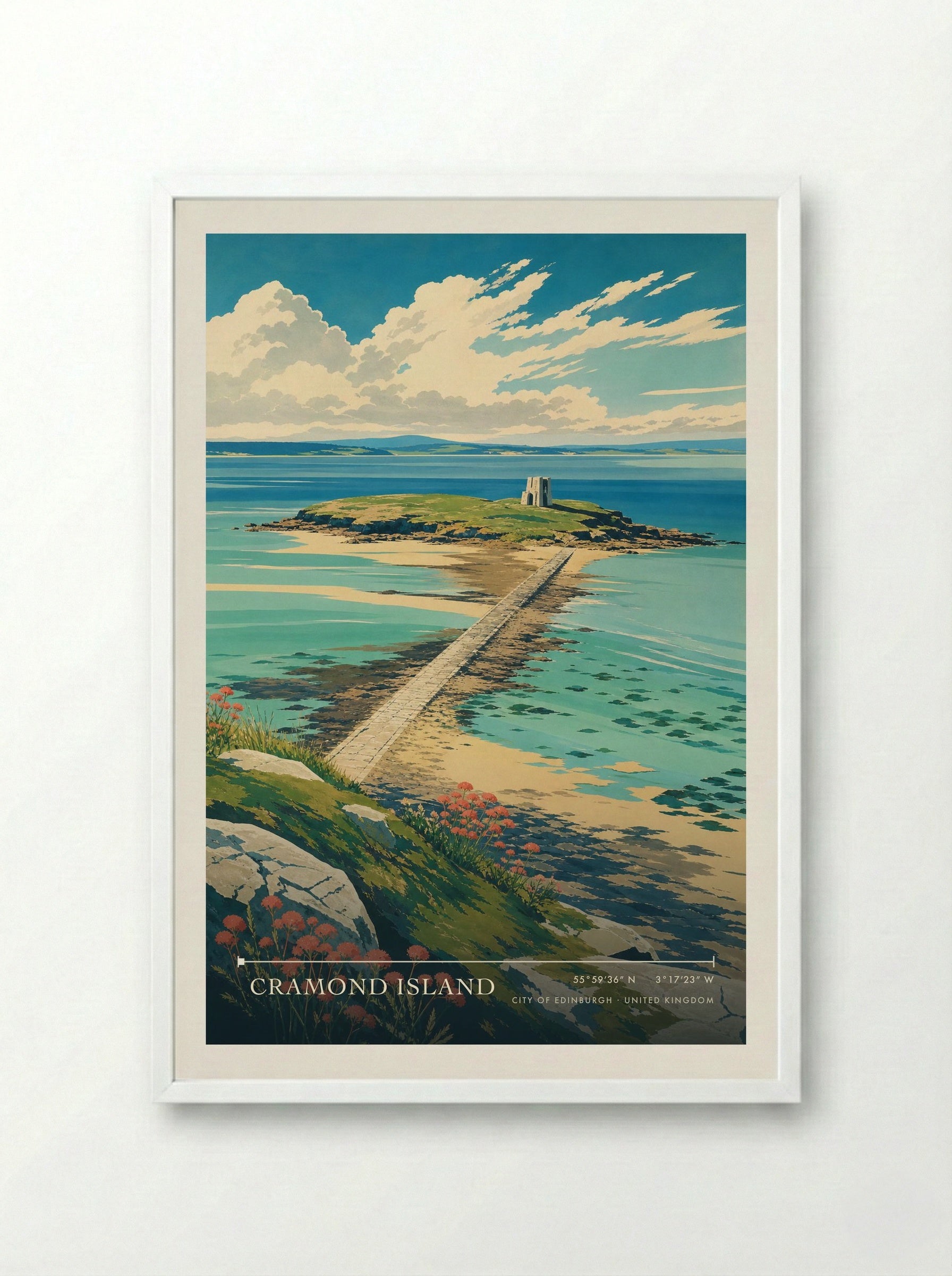 Cramond Island City of Edinburgh United Kingdom Travel Poster - Framed Print White