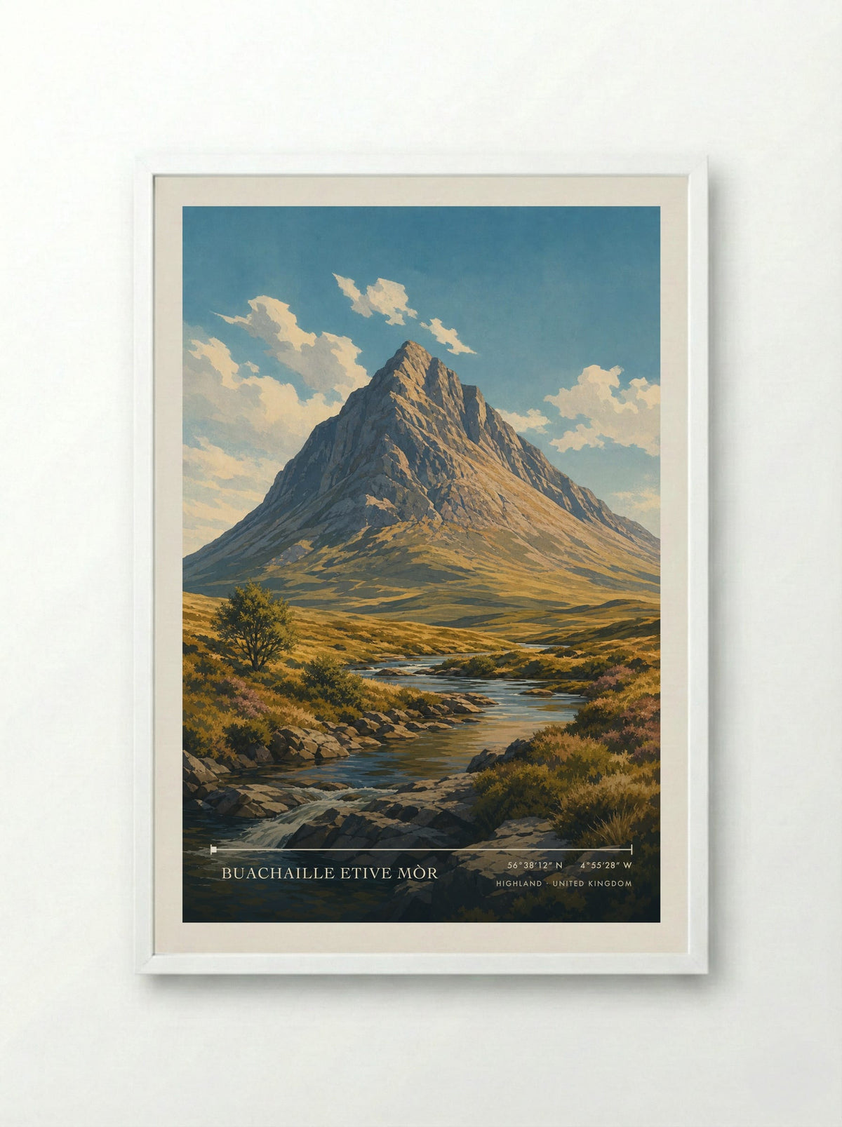 Buachaille Etive Mòr Highland United Kingdom Travel Poster - Framed Print White