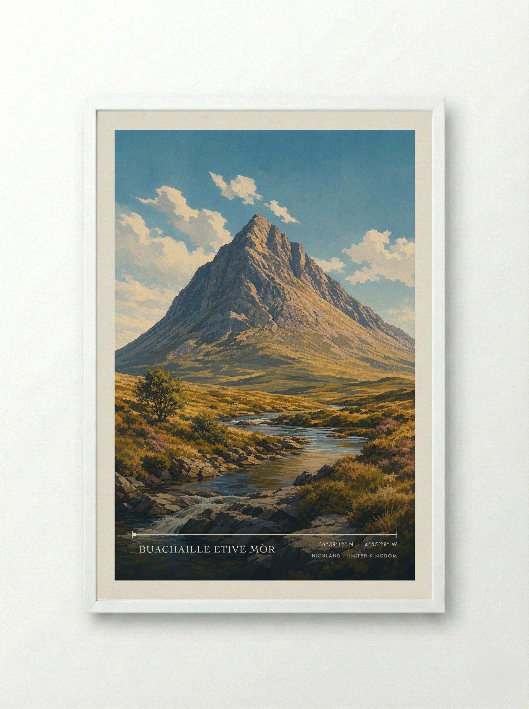 Buachaille Etive Mòr Highland United Kingdom Travel Poster - Framed Print White