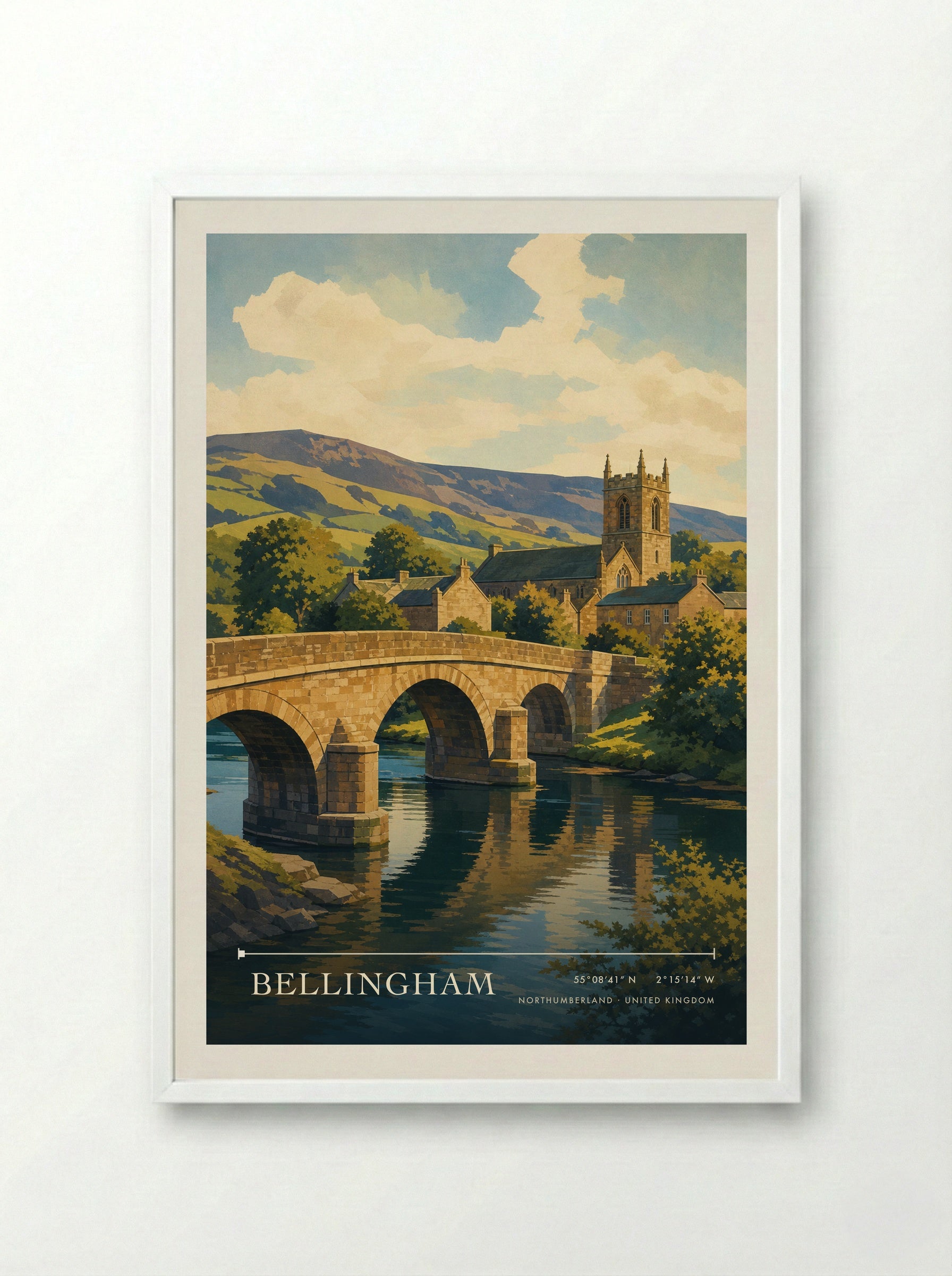 Bellingham Northumberland United Kingdom Travel Poster - Framed Print White