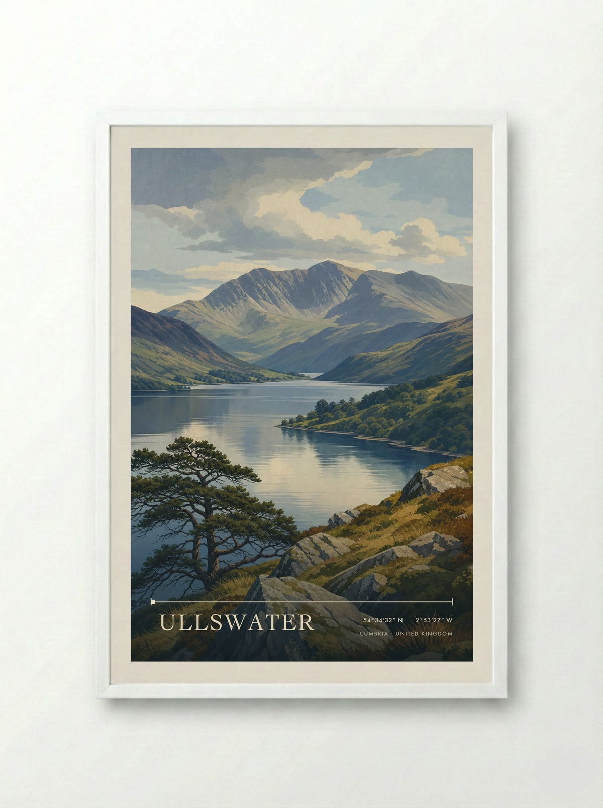 Ullswater Cumbria United Kingdom Travel Poster - Framed Print White