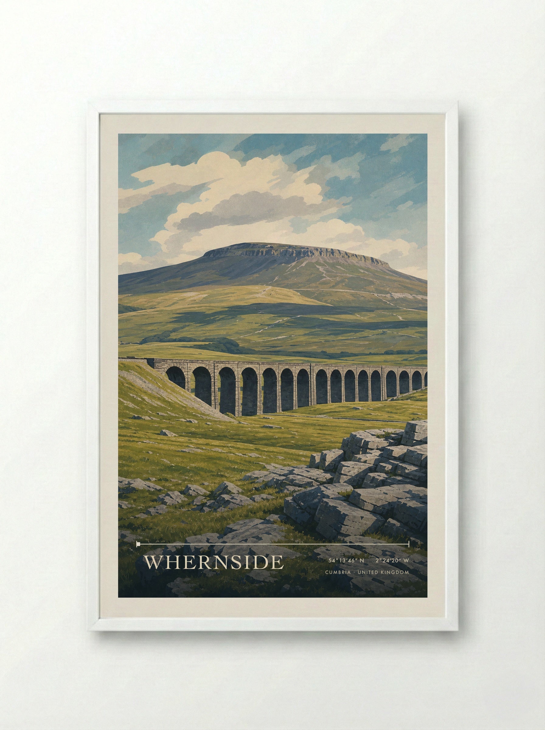 Whernside Cumbria United Kingdom Travel Poster - Framed Print White