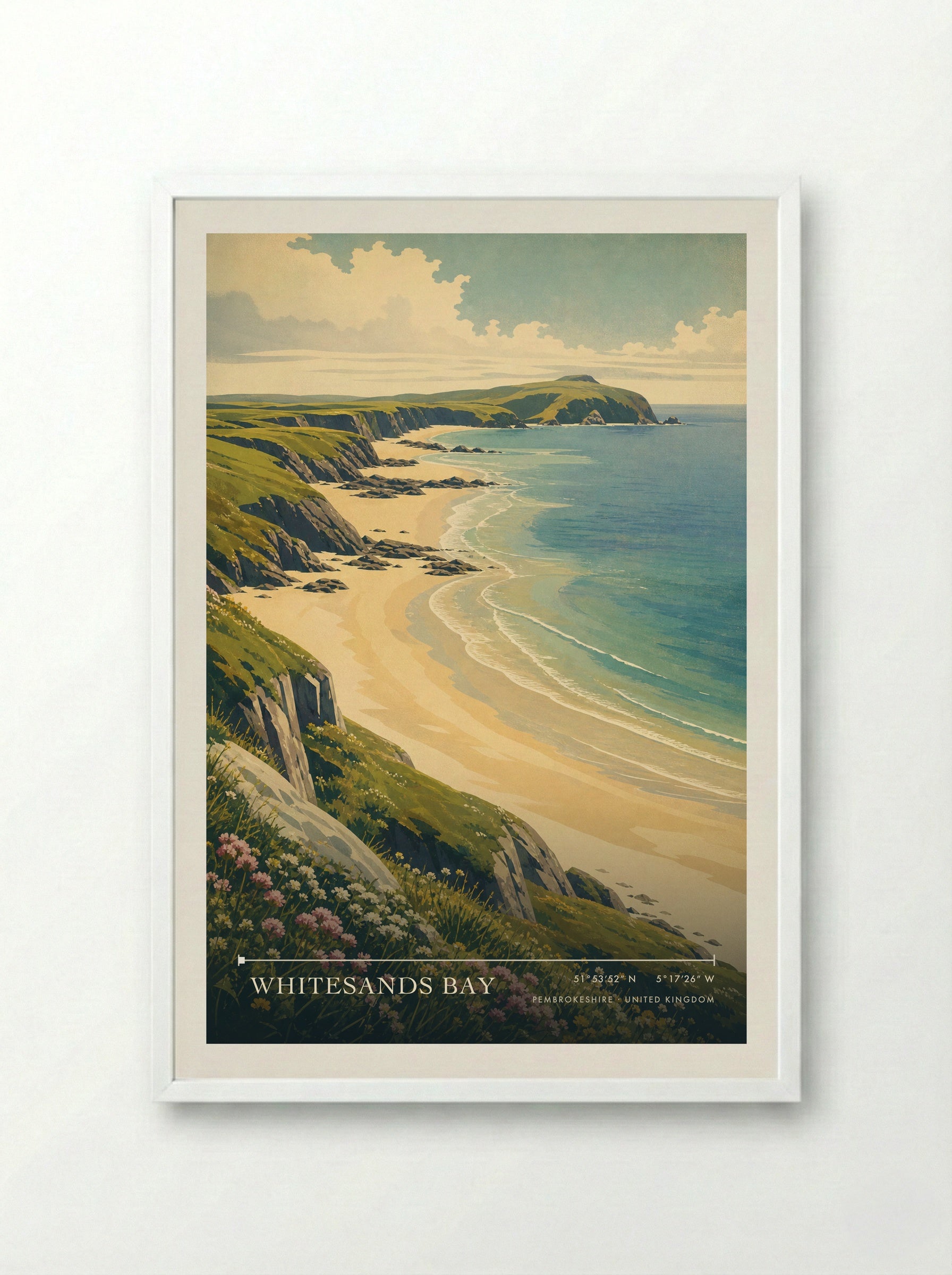 Whitesands Bay Pembrokeshire United Kingdom Travel Poster - Framed Print White