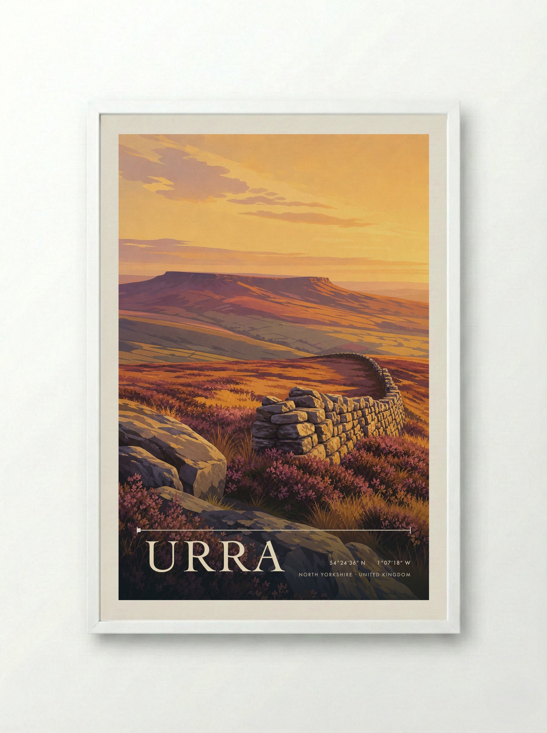 Urra North Yorkshire United Kingdom Travel Poster - Framed Print White