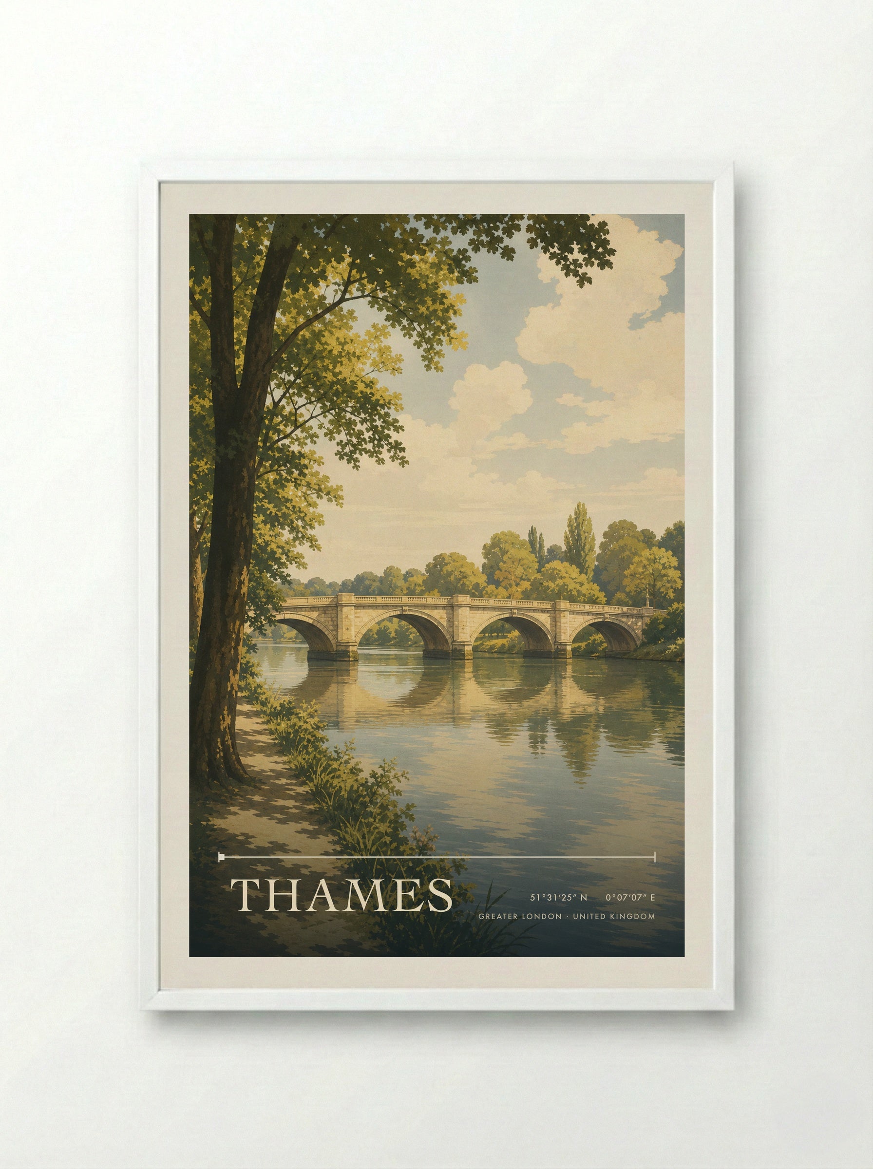 Thames Greater London United Kingdom Travel Poster - Framed Print White