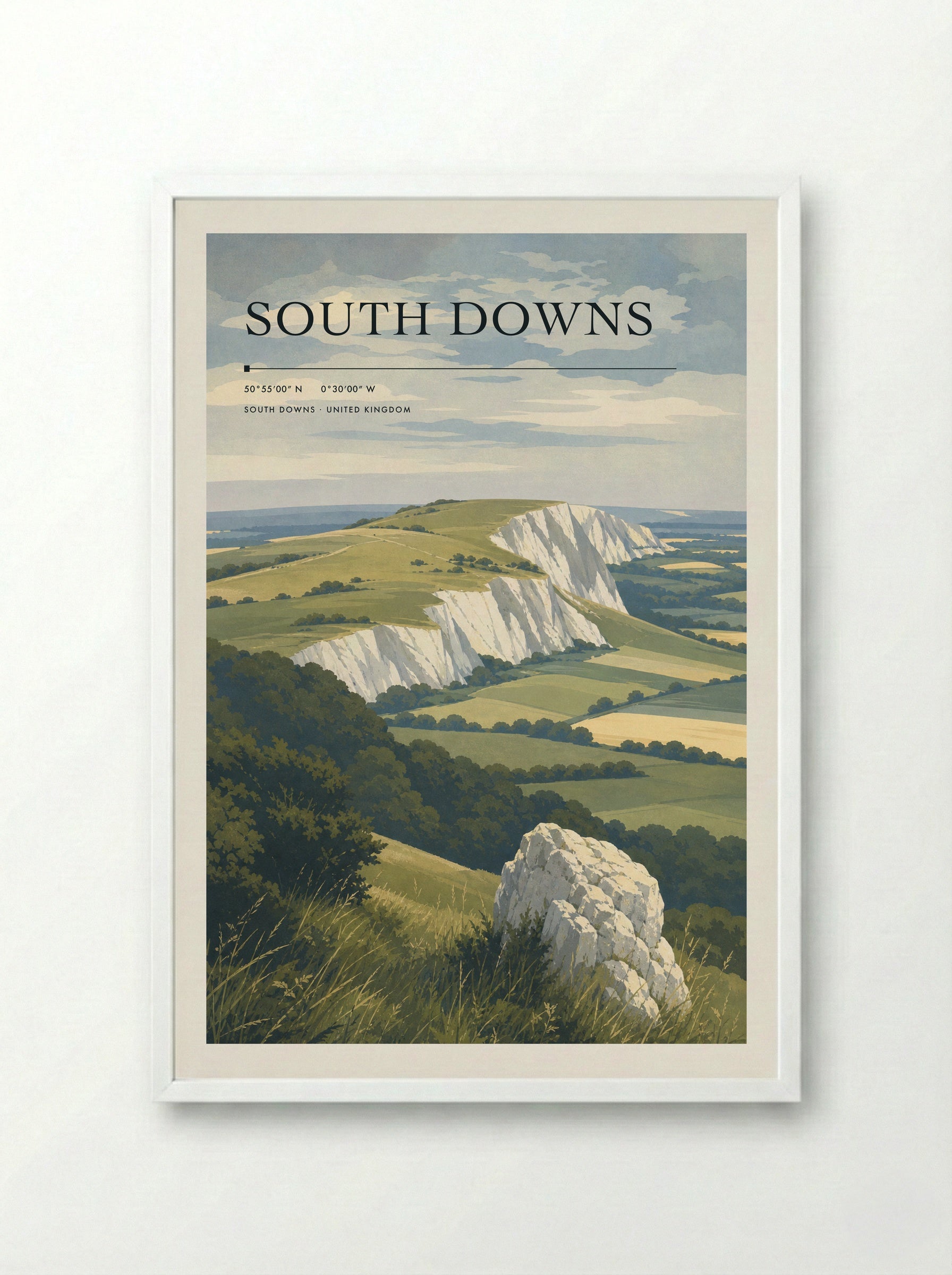 South Downs United Kingdom Travel Poster - Framed Print White