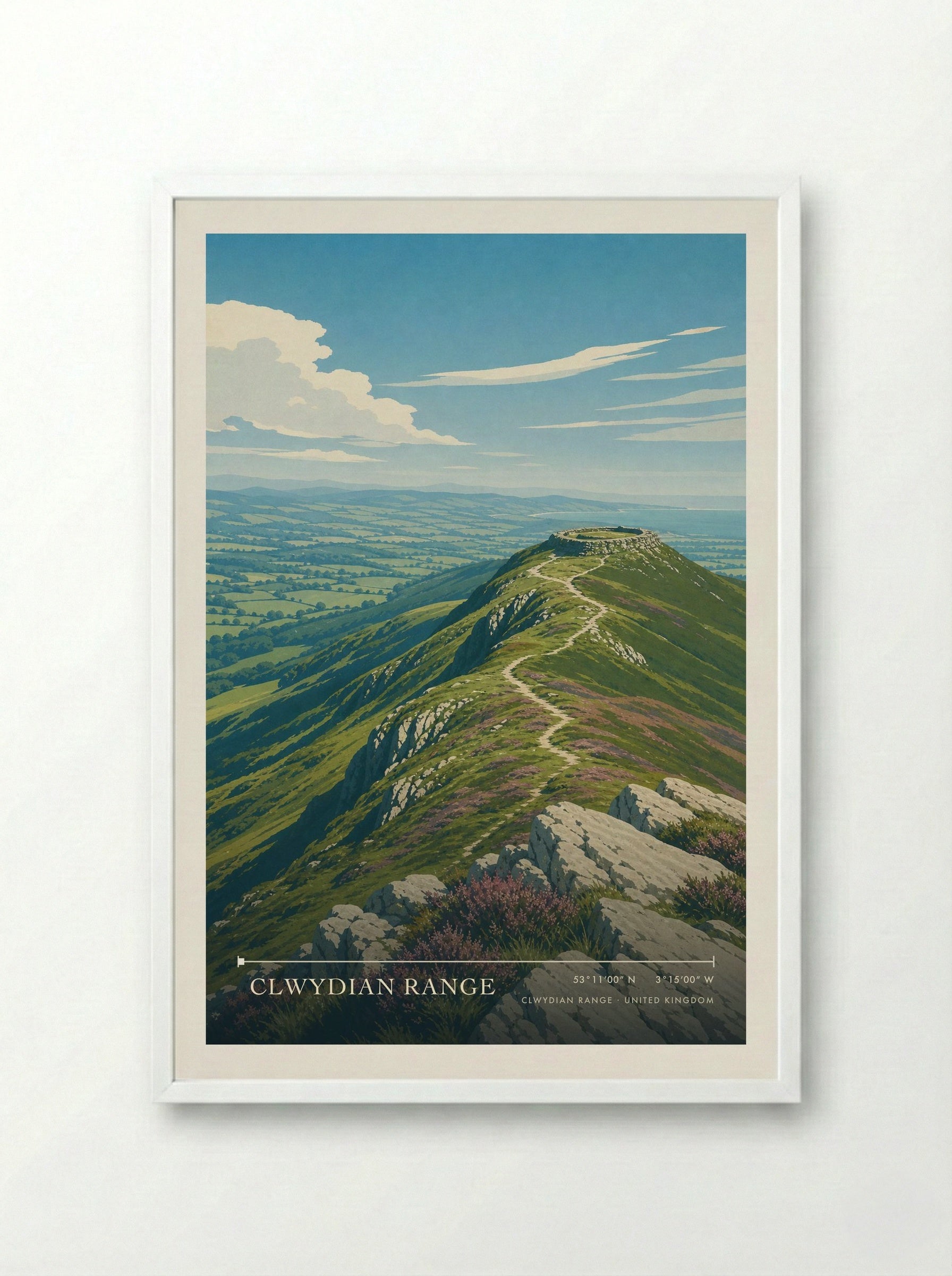Clwydian Range United Kingdom Travel Poster - Framed Print White