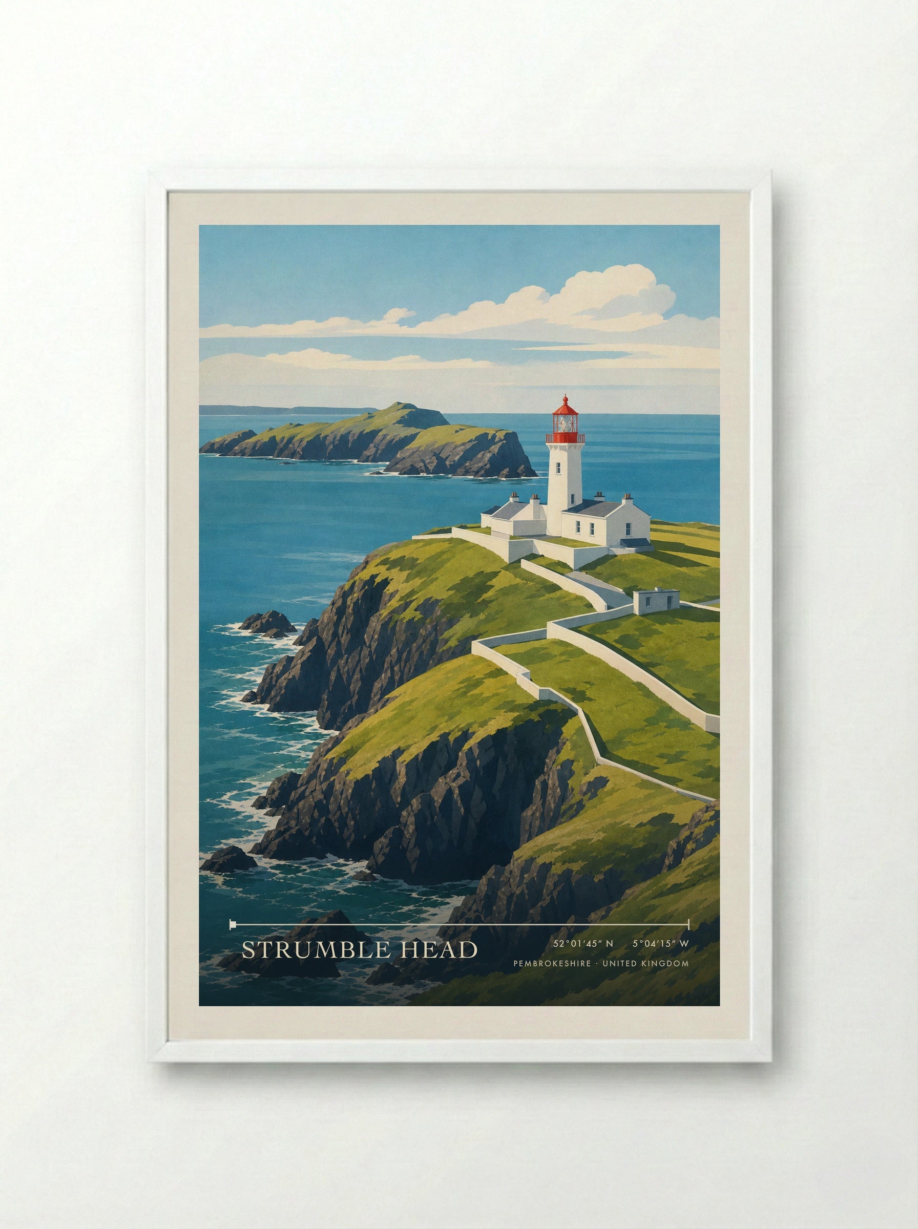 Strumble Head Pembrokeshire United Kingdom Travel Poster - Framed Print White