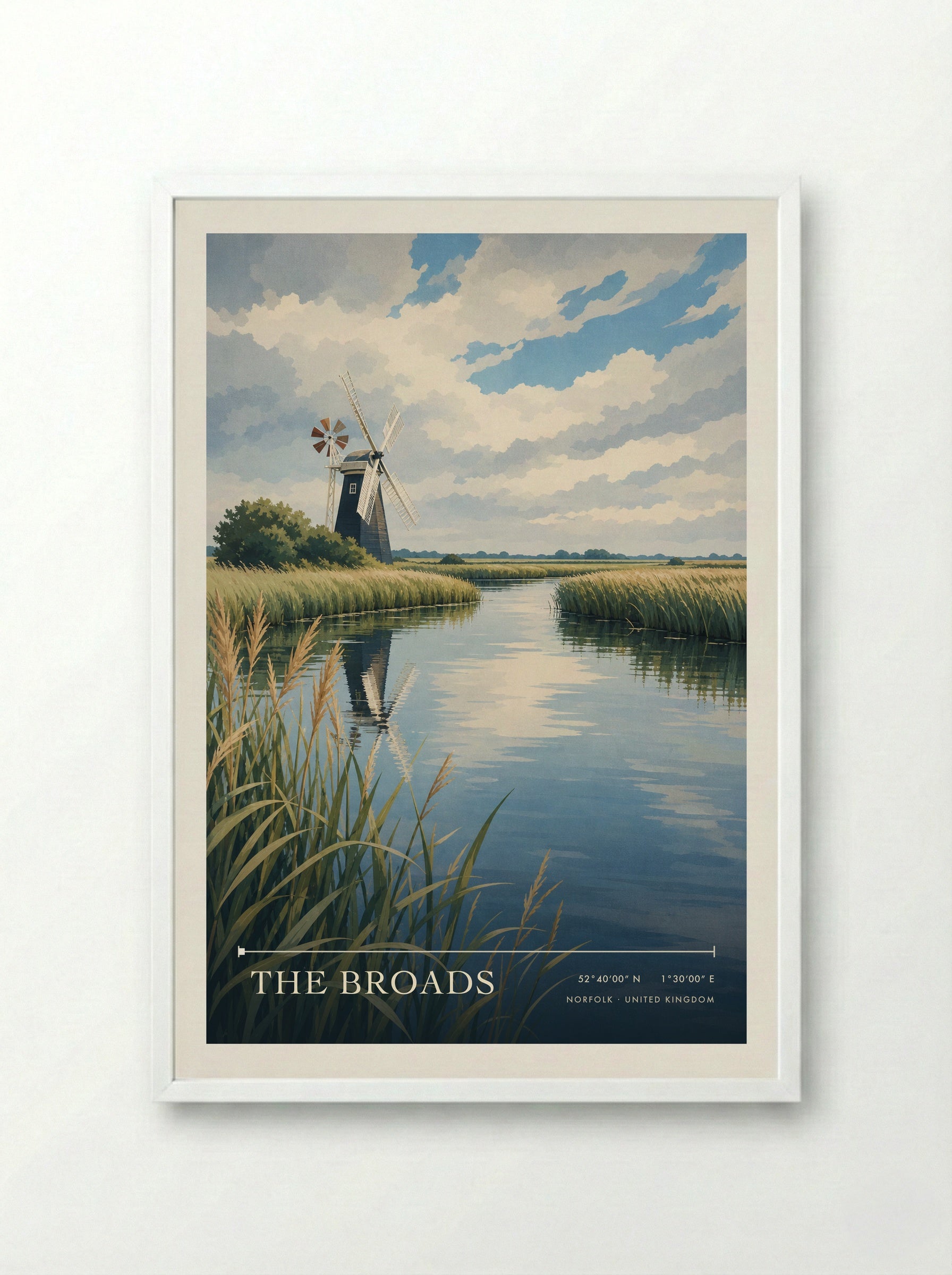The Broads Norfolk United Kingdom Travel Poster - Framed Print White