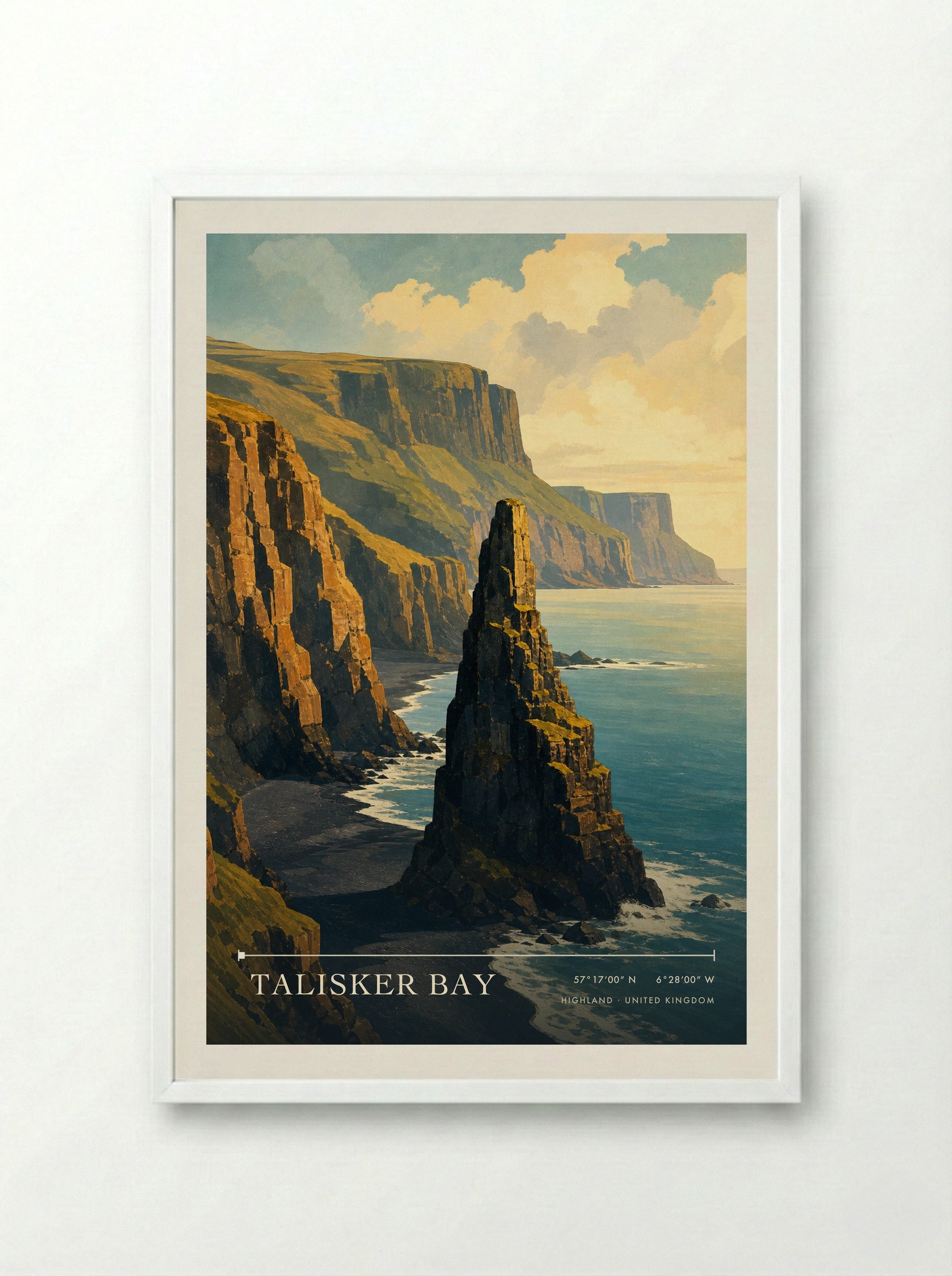 Talisker Bay Highland United Kingdom Travel Poster - Framed Print White