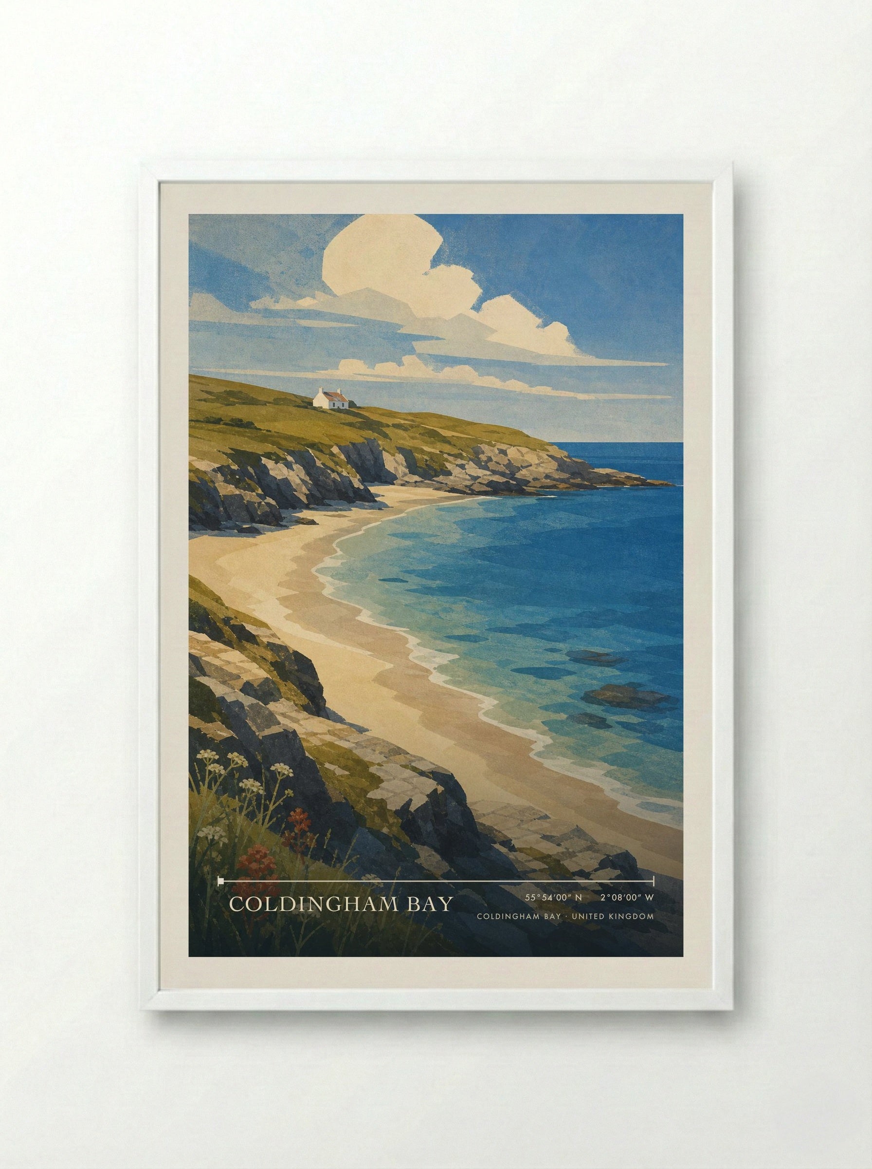 Coldingham Bay United Kingdom Travel Poster - Framed Print White