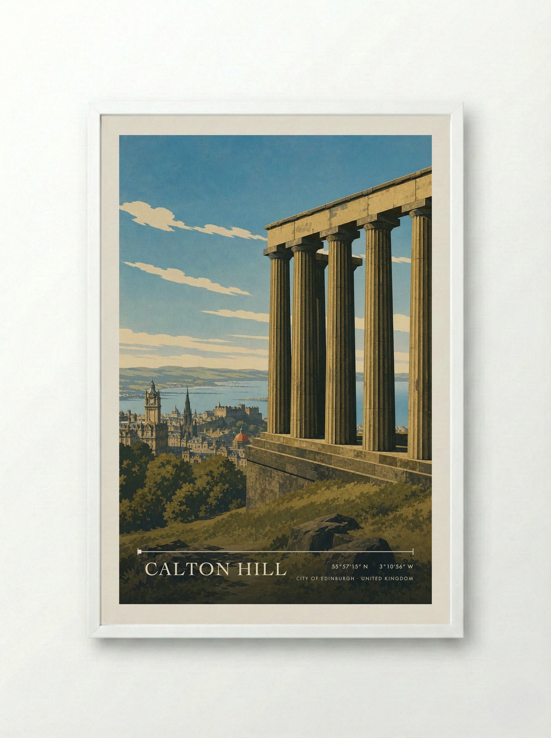 Calton Hill City of Edinburgh United Kingdom Travel Poster - Framed Print White