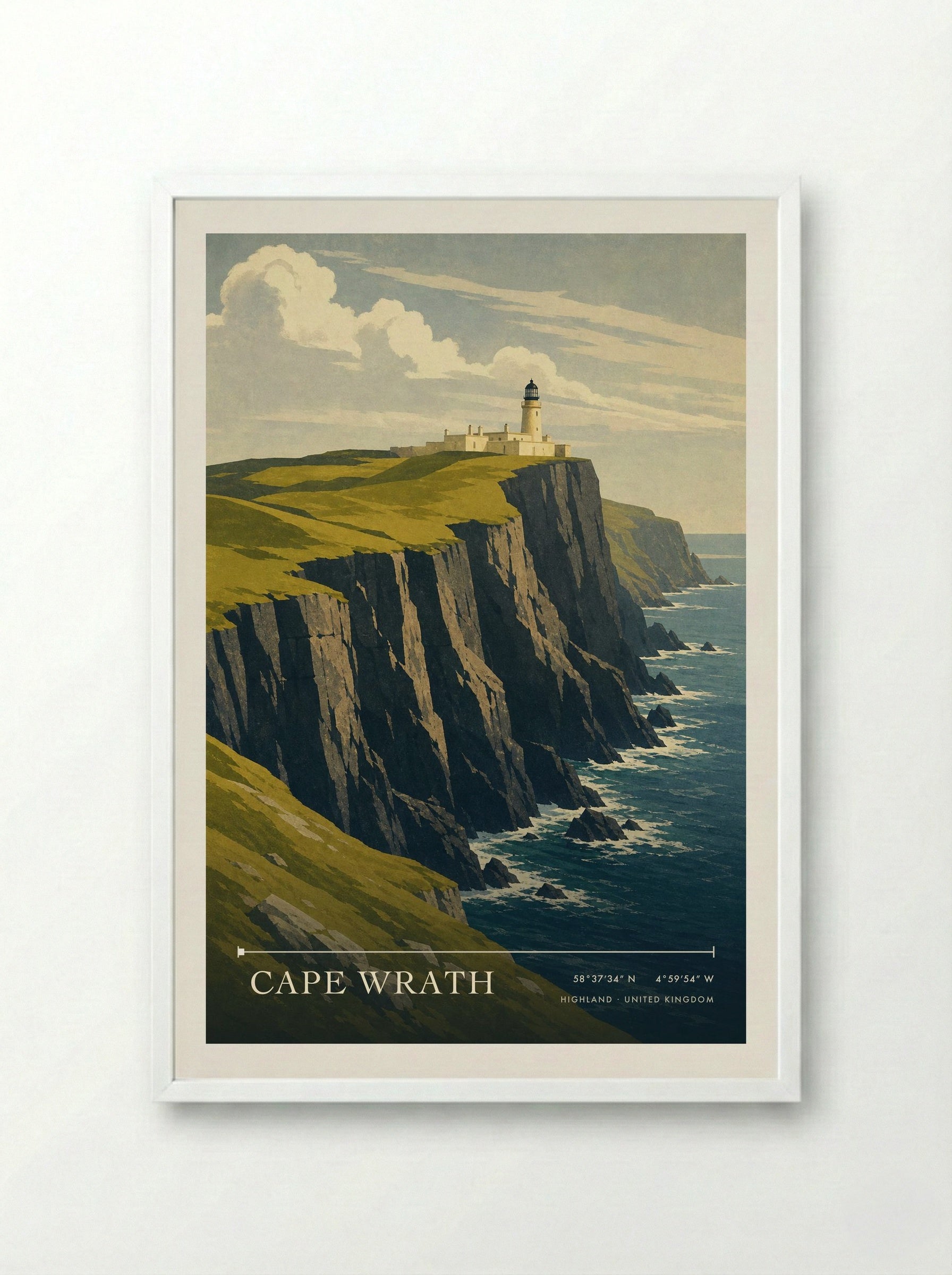 Cape Wrath Highland United Kingdom Travel Poster - Framed Print White
