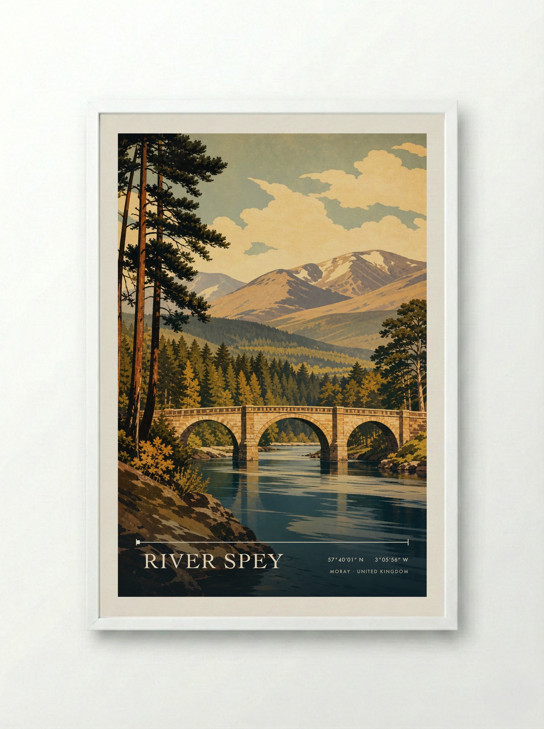 River Spey Moray United Kingdom Travel Poster - Framed Print White