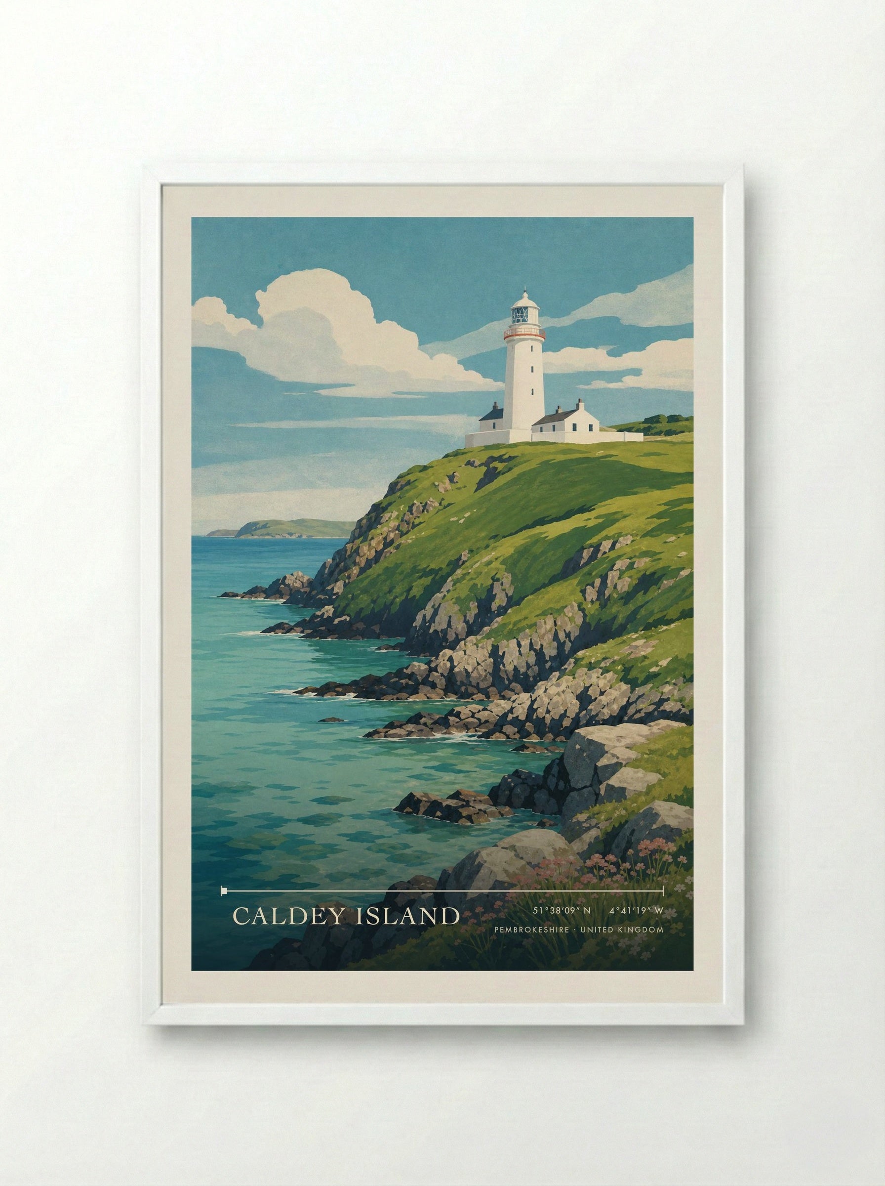 Caldey Island Pembrokeshire United Kingdom Travel Poster - Framed Print White