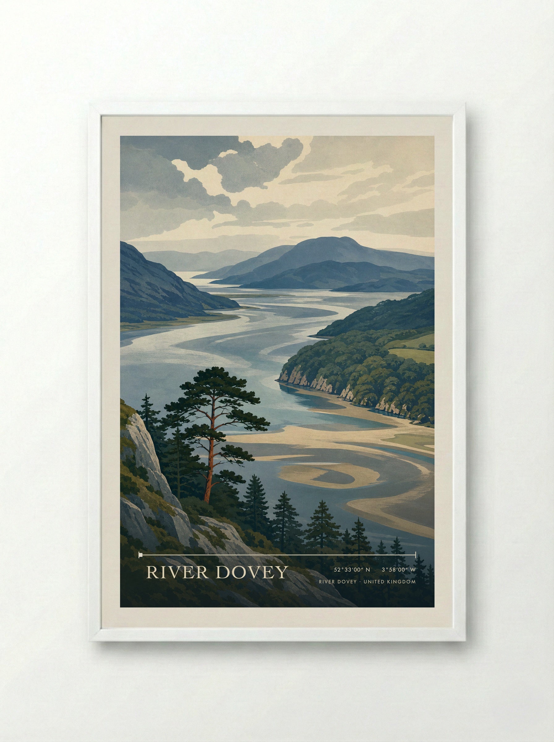 River Dovey United Kingdom Travel Poster - Framed Print White