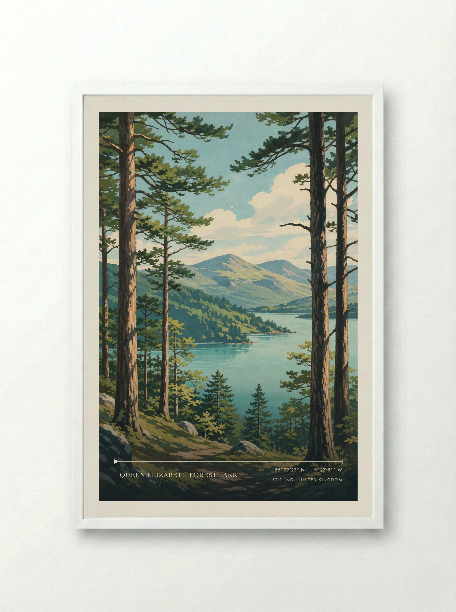 Queen Elizabeth Forest Park Stirling United Kingdom Travel Poster - Framed Print White