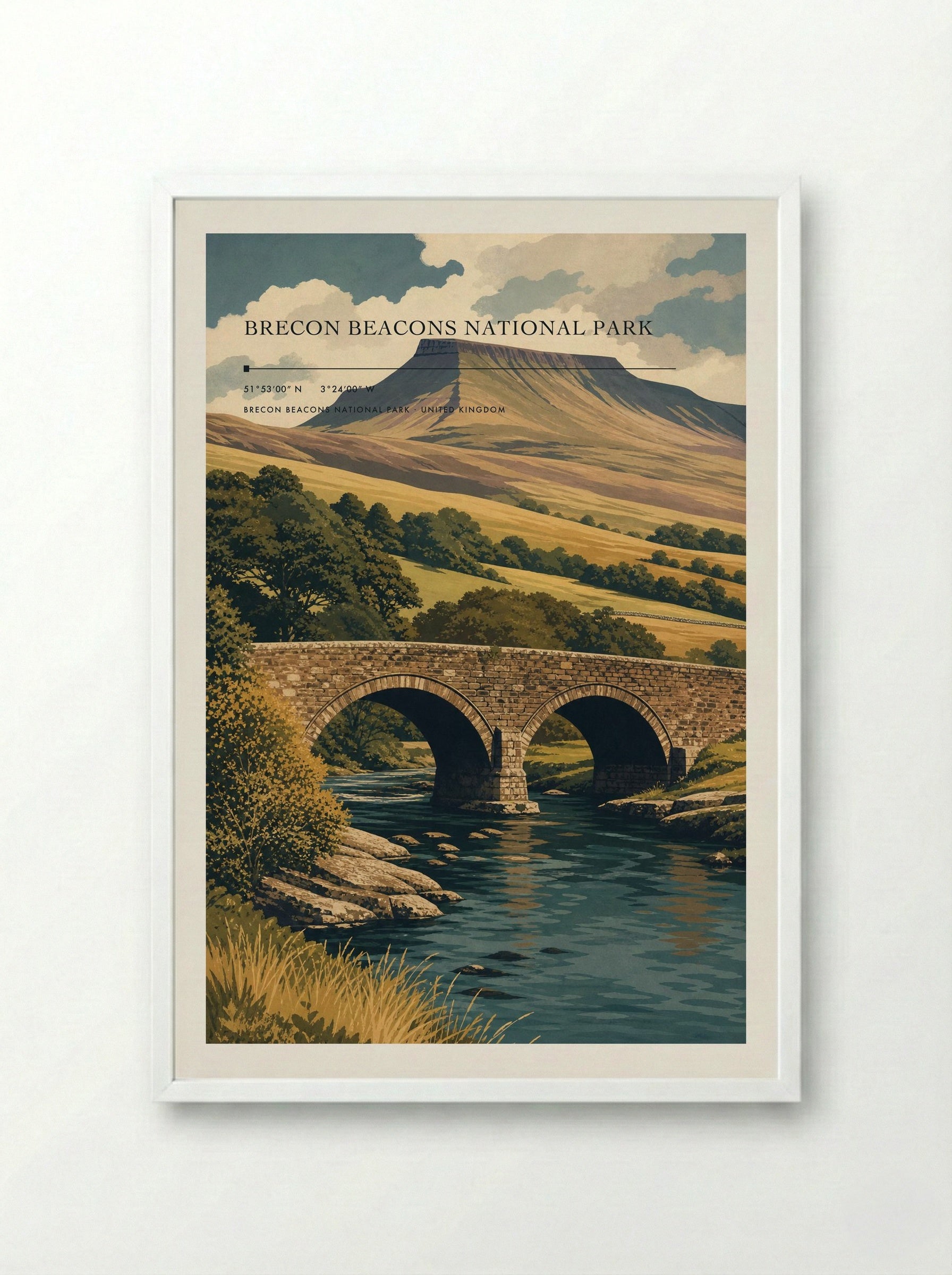 Brecon Beacons National Park United Kingdom Travel Poster - Framed Print White