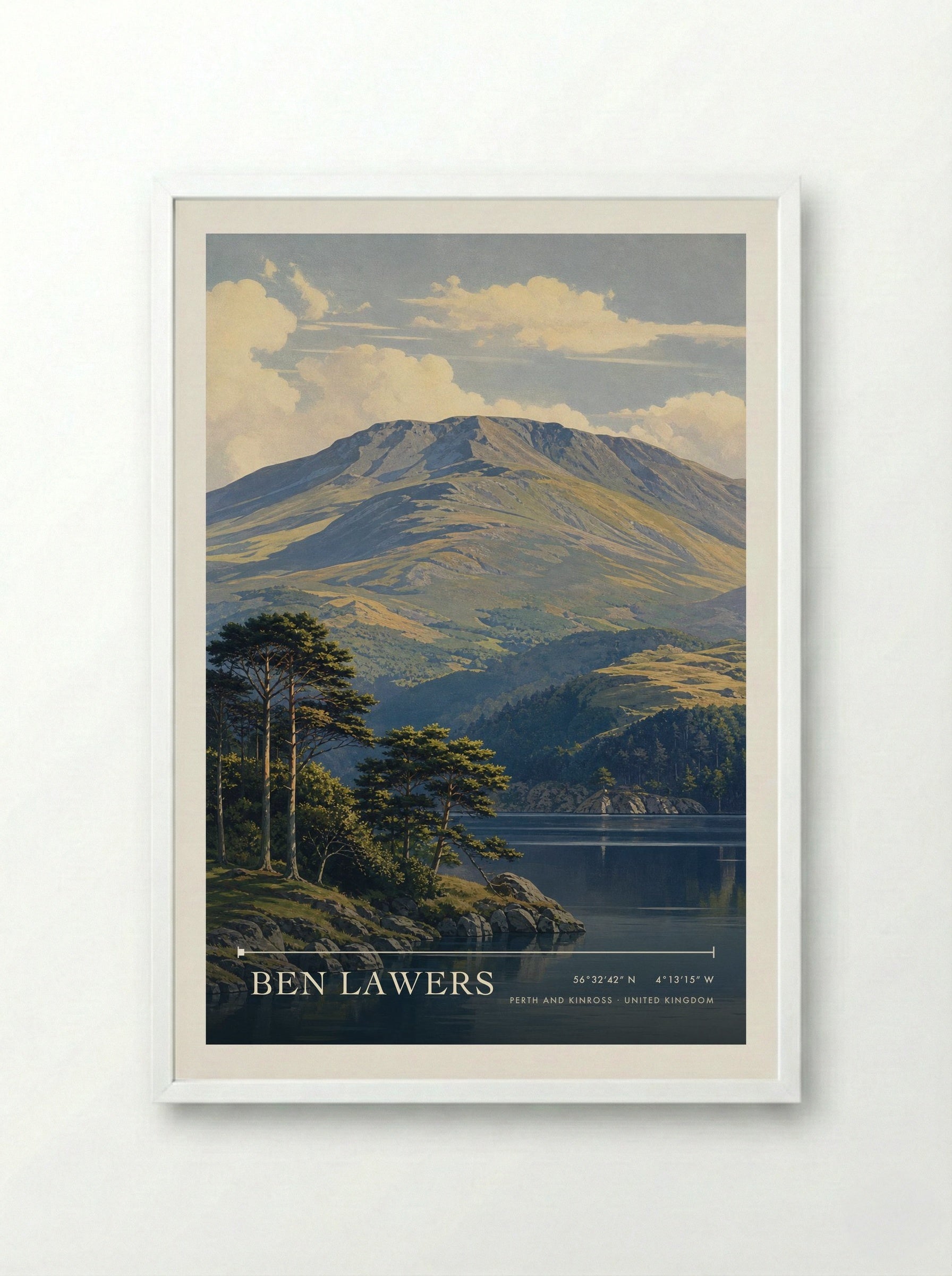 Ben Lawers Perth and Kinross United Kingdom Travel Poster - Framed Print White