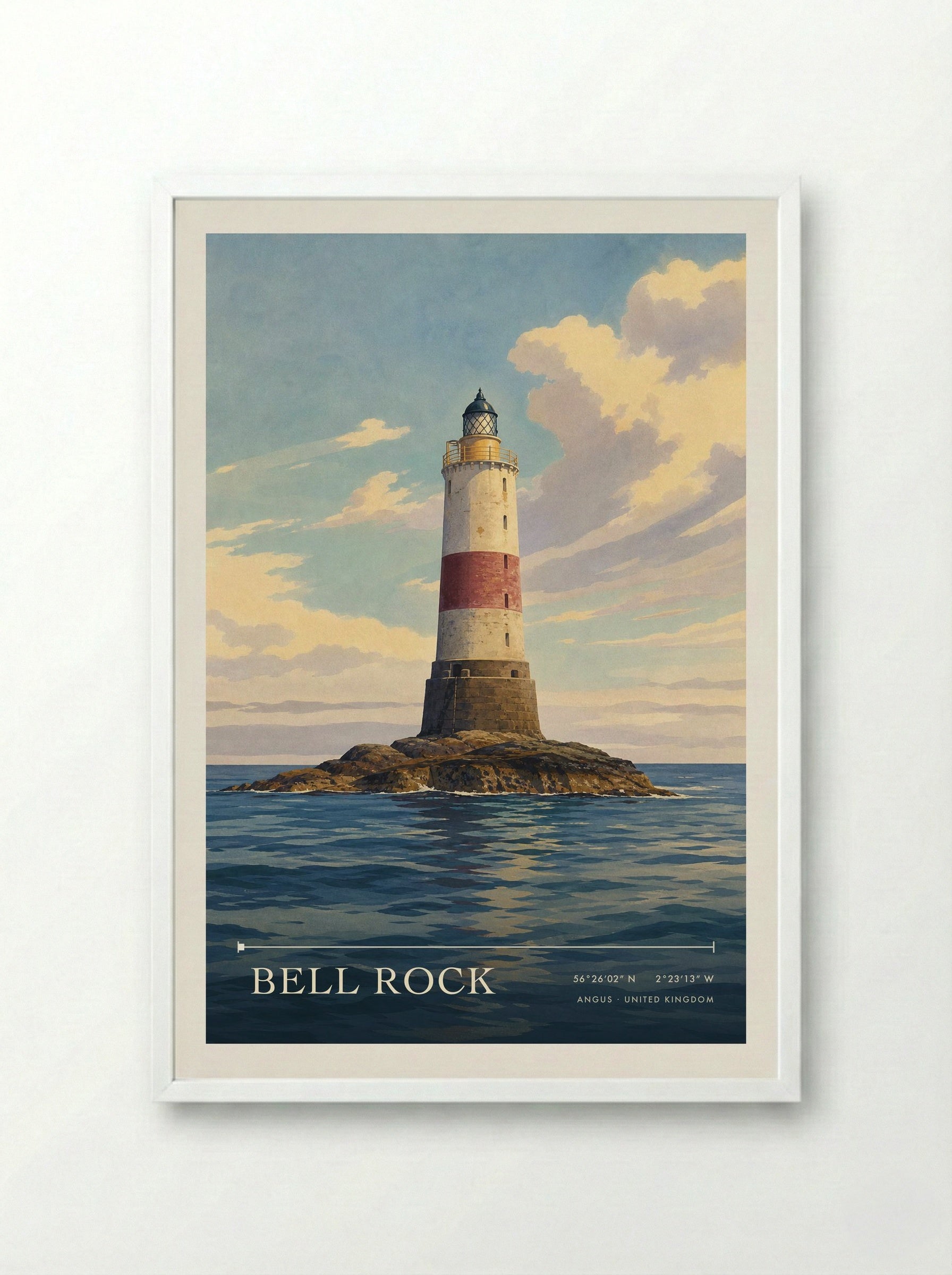 Bell Rock Angus United Kingdom Travel Poster - Framed Print White