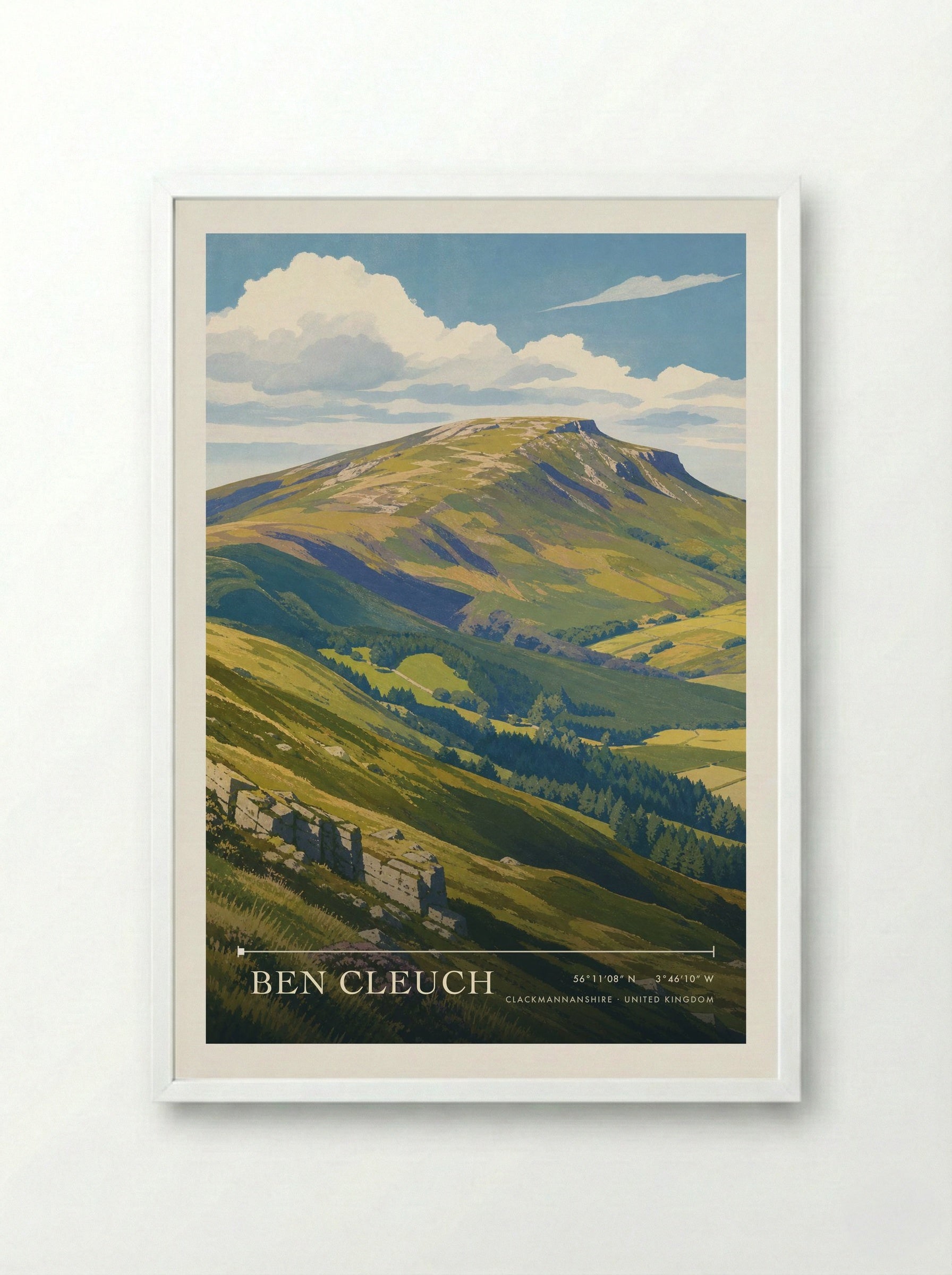 Ben Cleuch Clackmannanshire United Kingdom Travel Poster - Framed Print White