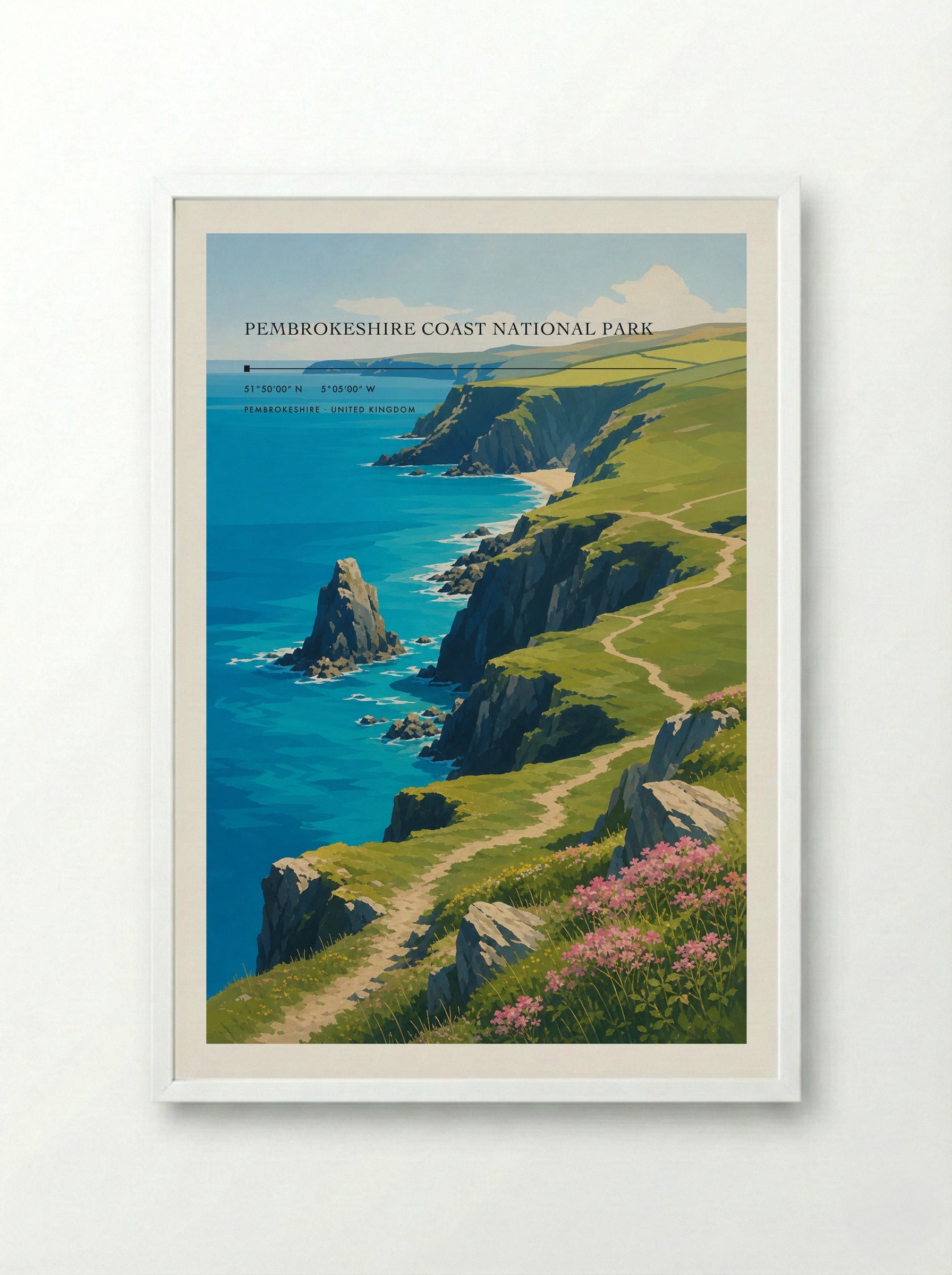 Pembrokeshire Coast National Park United Kingdom Travel Poster - Framed Print White