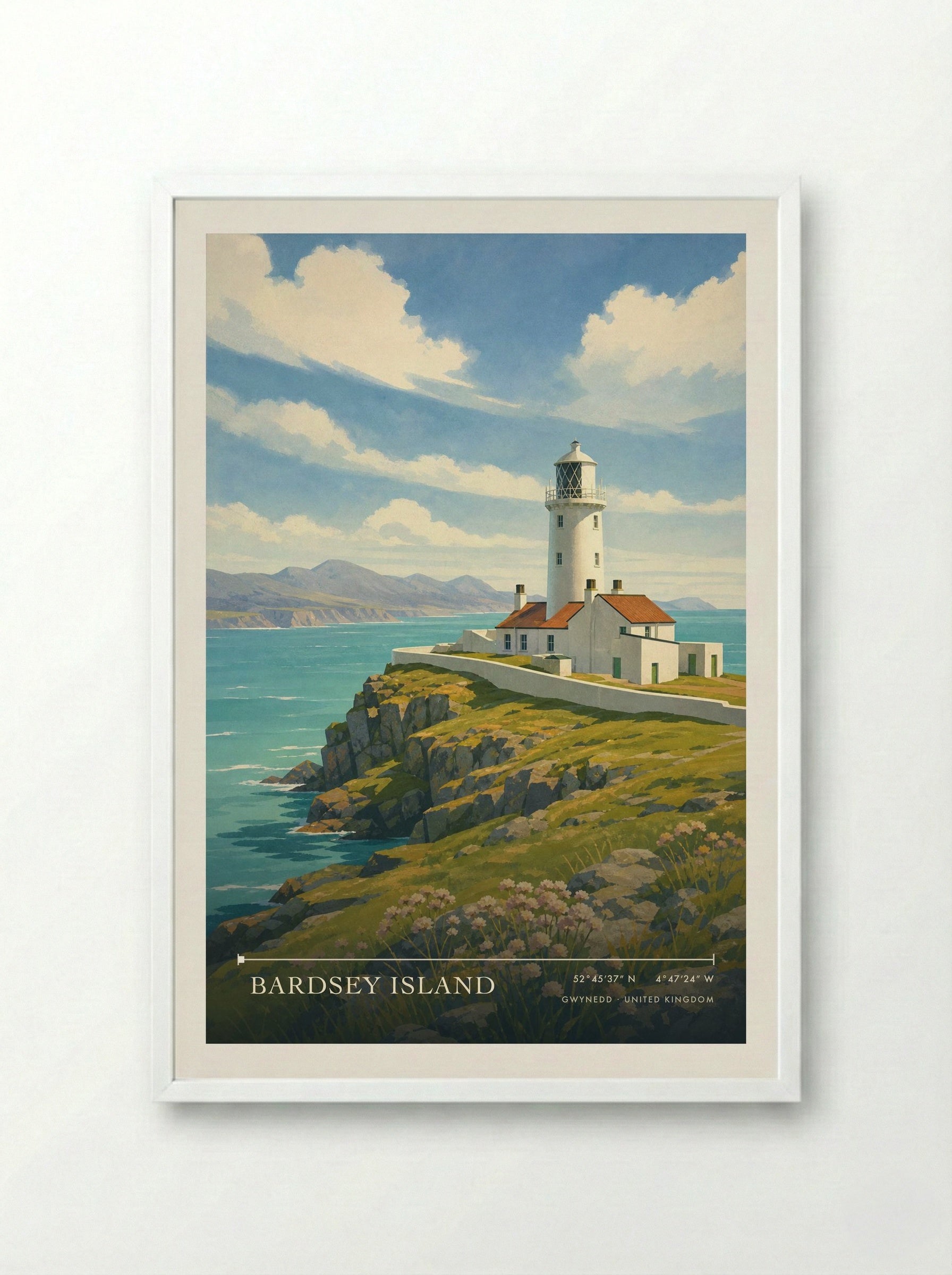 Bardsey Island Gwynedd United Kingdom Travel Poster - Framed Print White