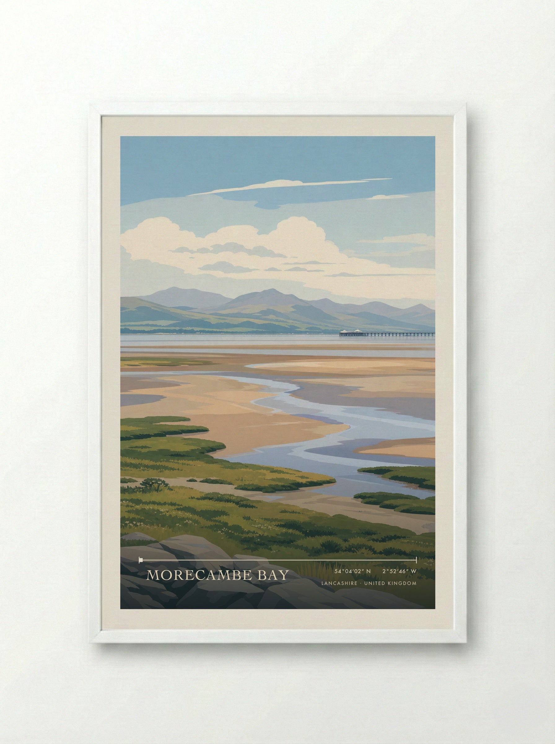 Morecambe Bay Lancashire United Kingdom Travel Poster - Framed Print White