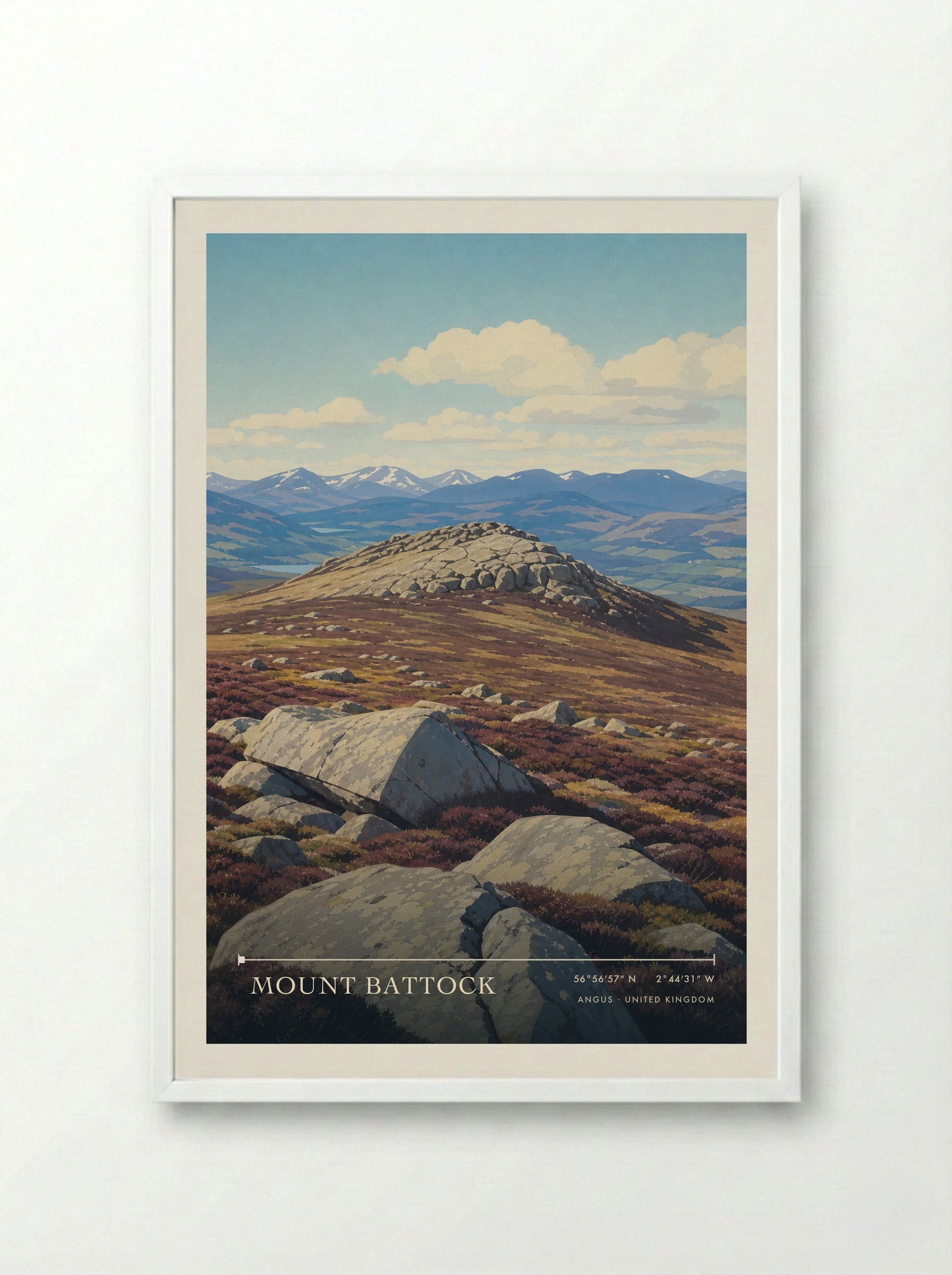 Mount Battock Angus United Kingdom Travel Poster - Framed Print White