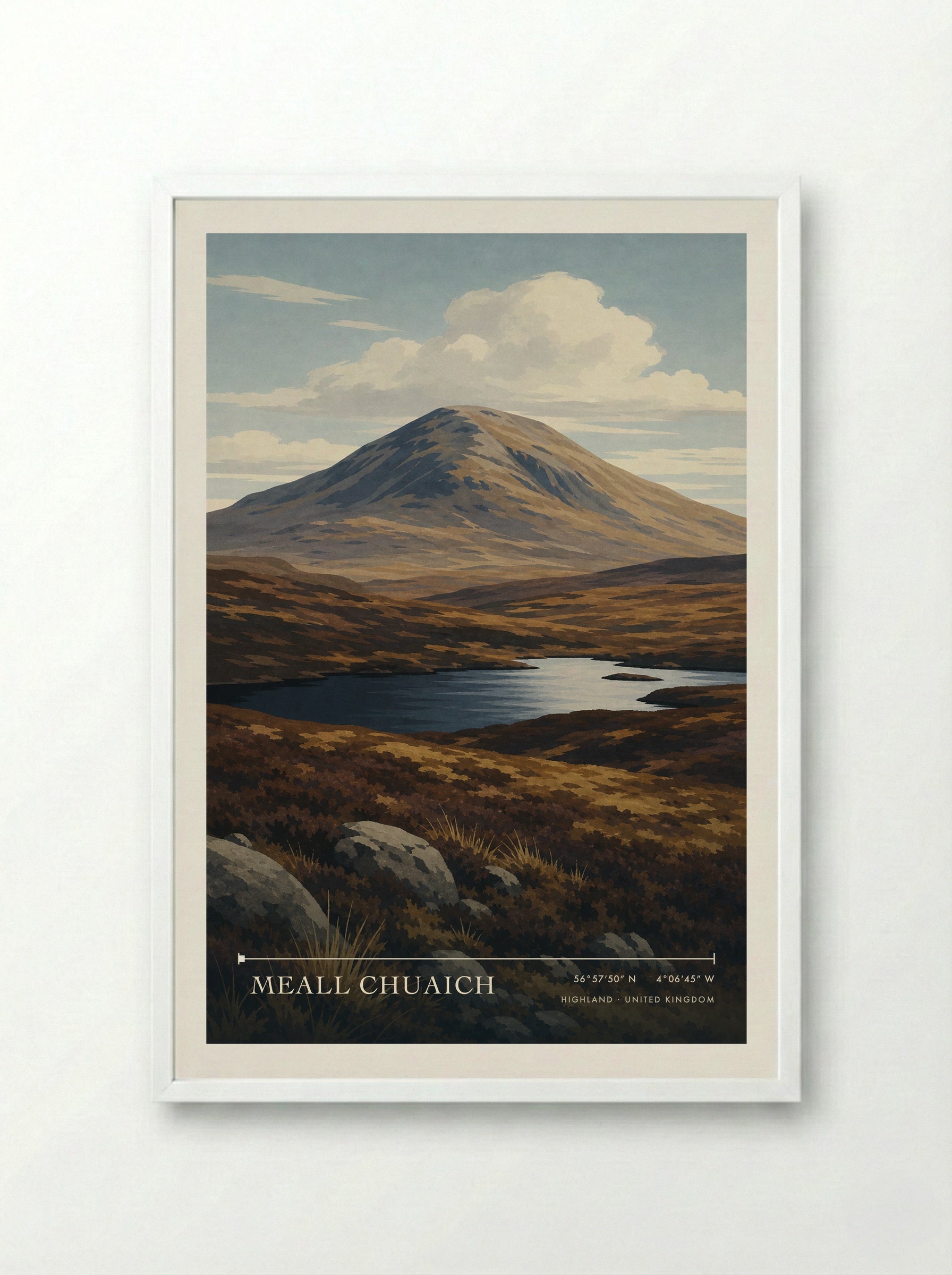 Meall Chuaich Highland United Kingdom Travel Poster - Framed Print White