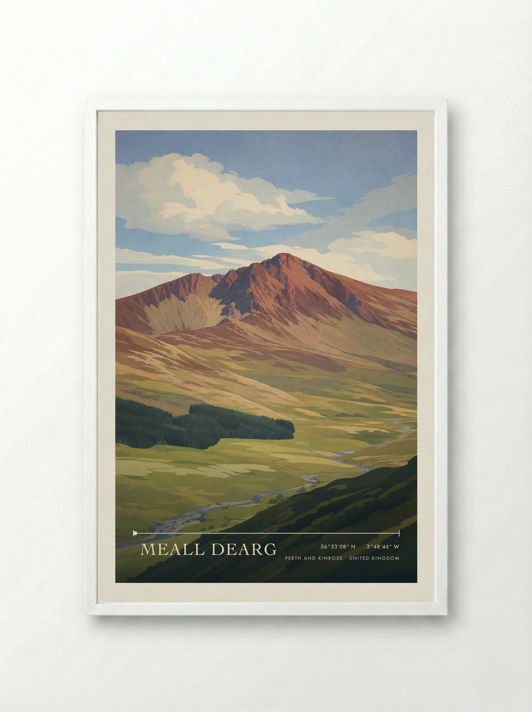 Meall Dearg Perth and Kinross United Kingdom Travel Poster - Framed Print White