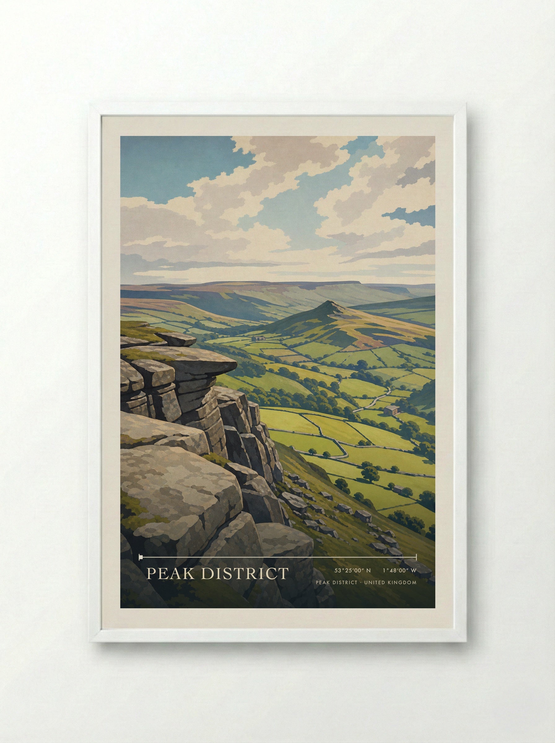 Peak District United Kingdom Travel Poster - Framed Print White