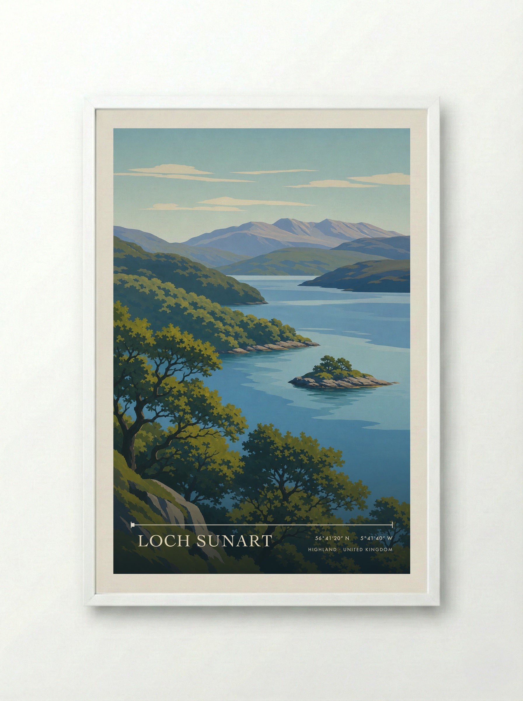 Loch Sunart Highland United Kingdom Travel Poster - Framed Print White