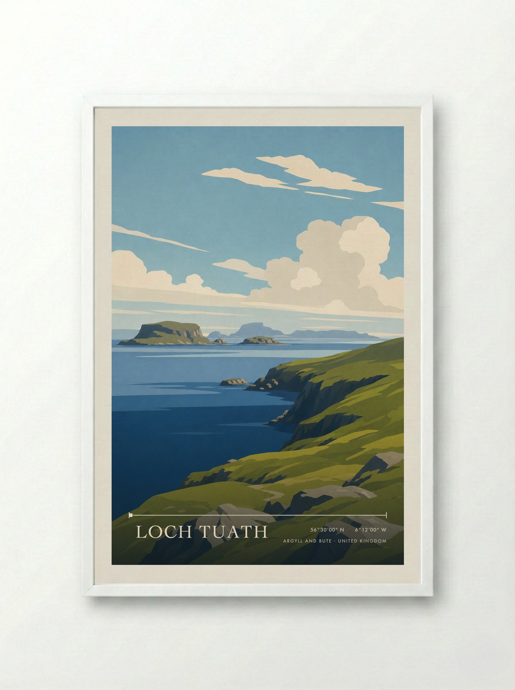 Loch Tuath Argyll and Bute United Kingdom Travel Poster - Framed Print White