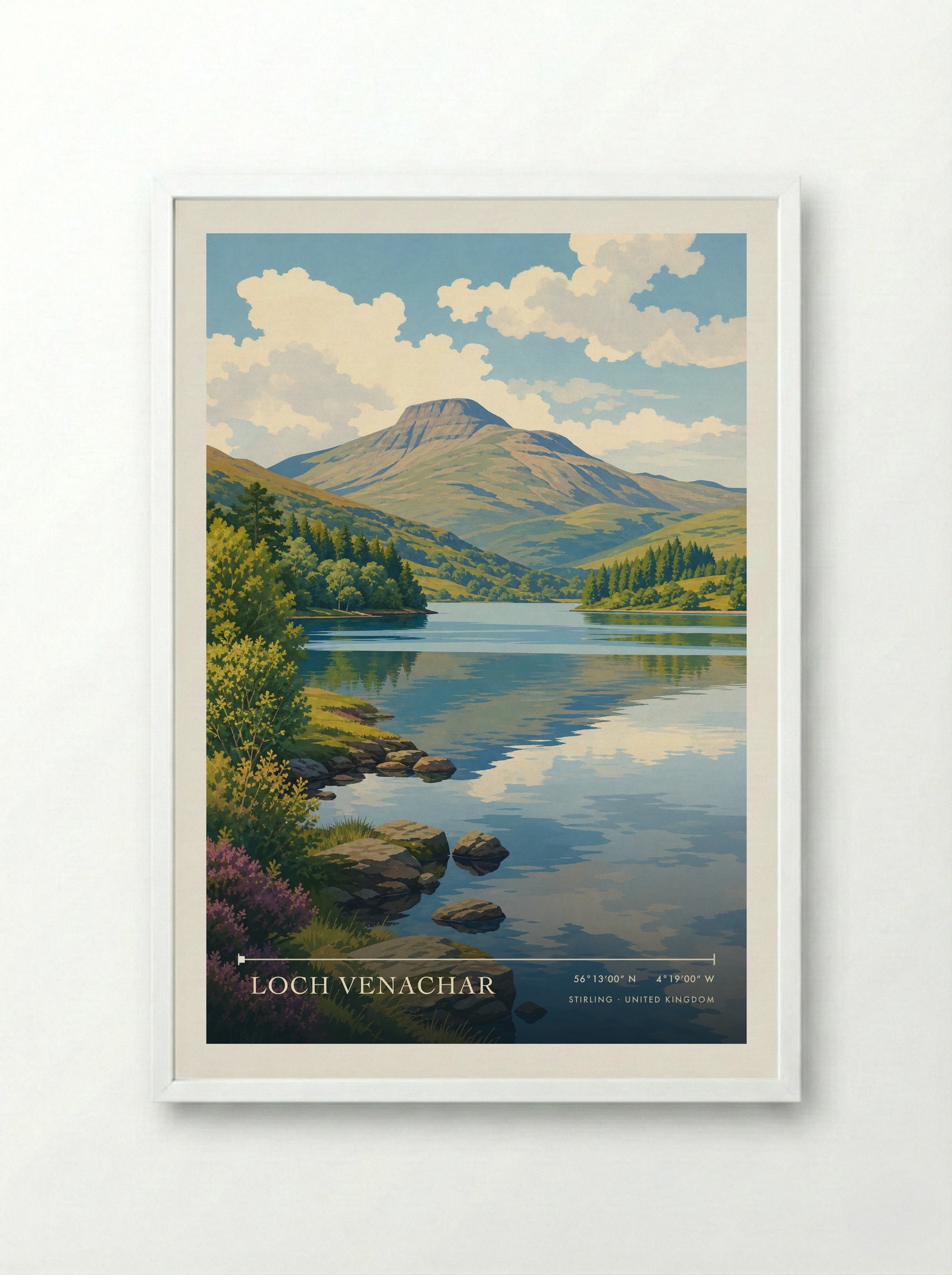 Loch Venachar Stirling United Kingdom Travel Poster - Framed Print White
