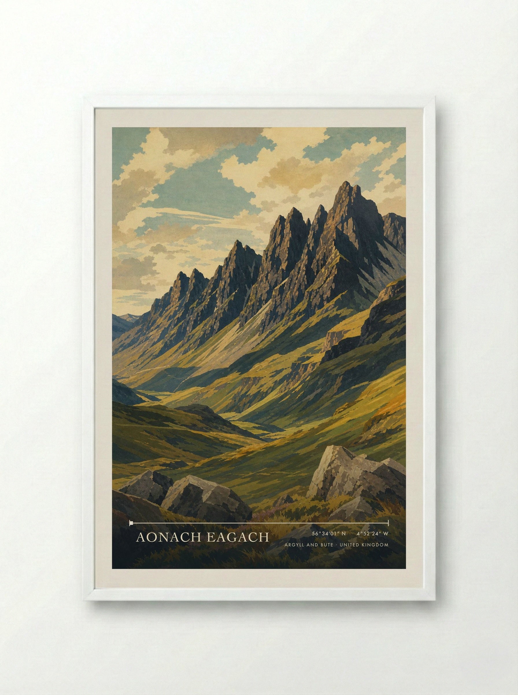 Aonach Eagach Argyll and Bute United Kingdom Travel Poster - Framed Print White