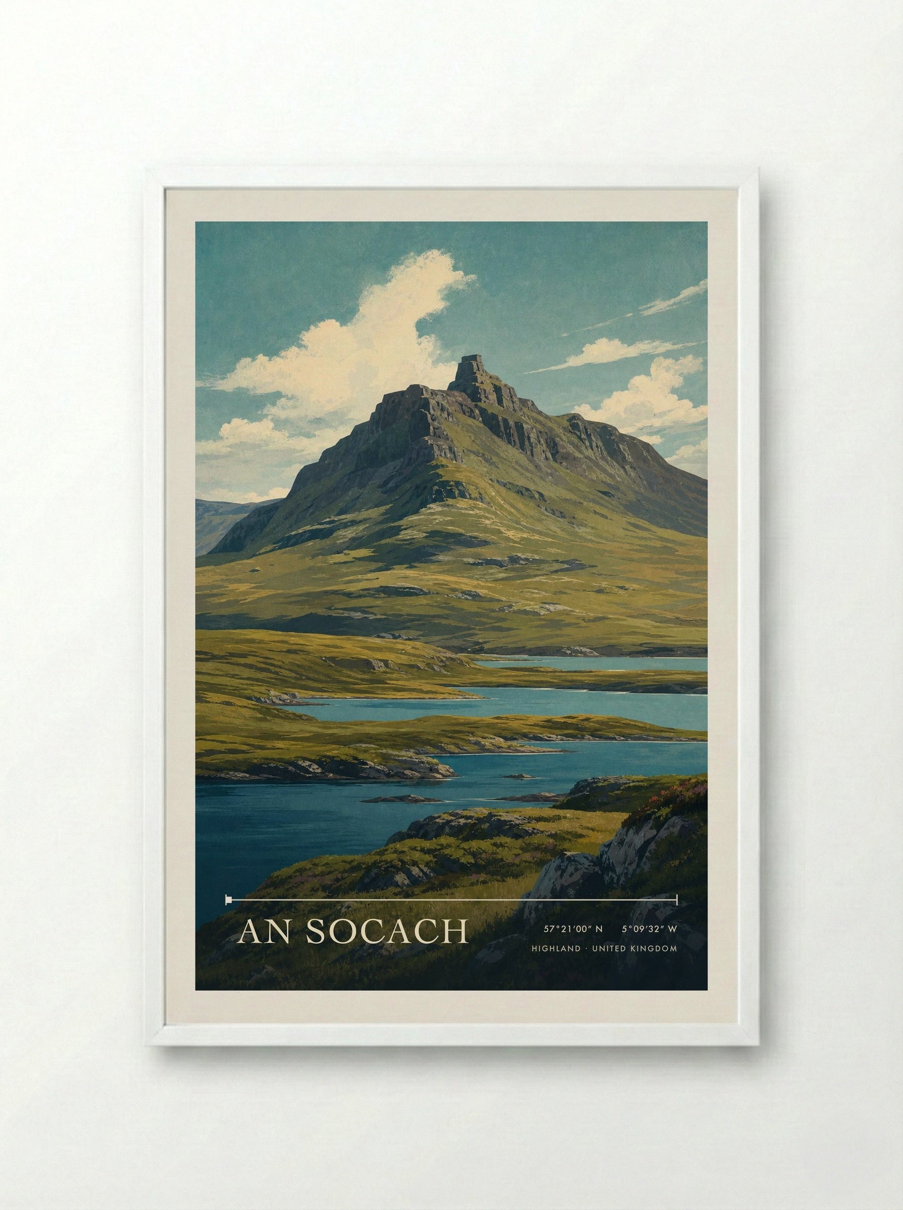 An Socach Highland United Kingdom Travel Poster - Framed Print White