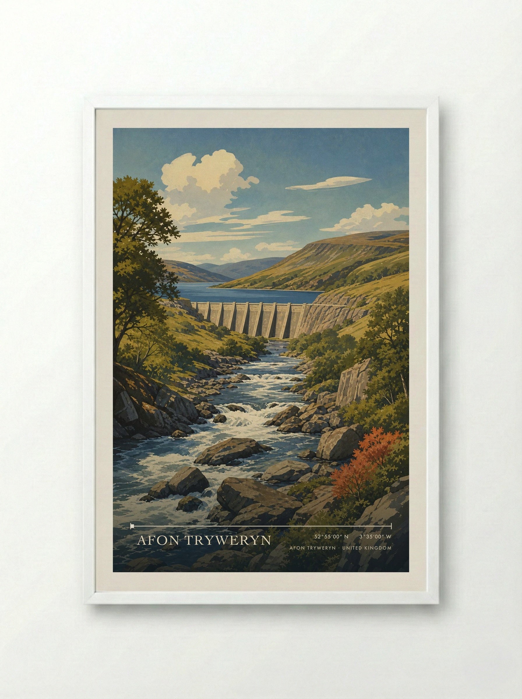 Afon Tryweryn United Kingdom Travel Poster - Framed Print White