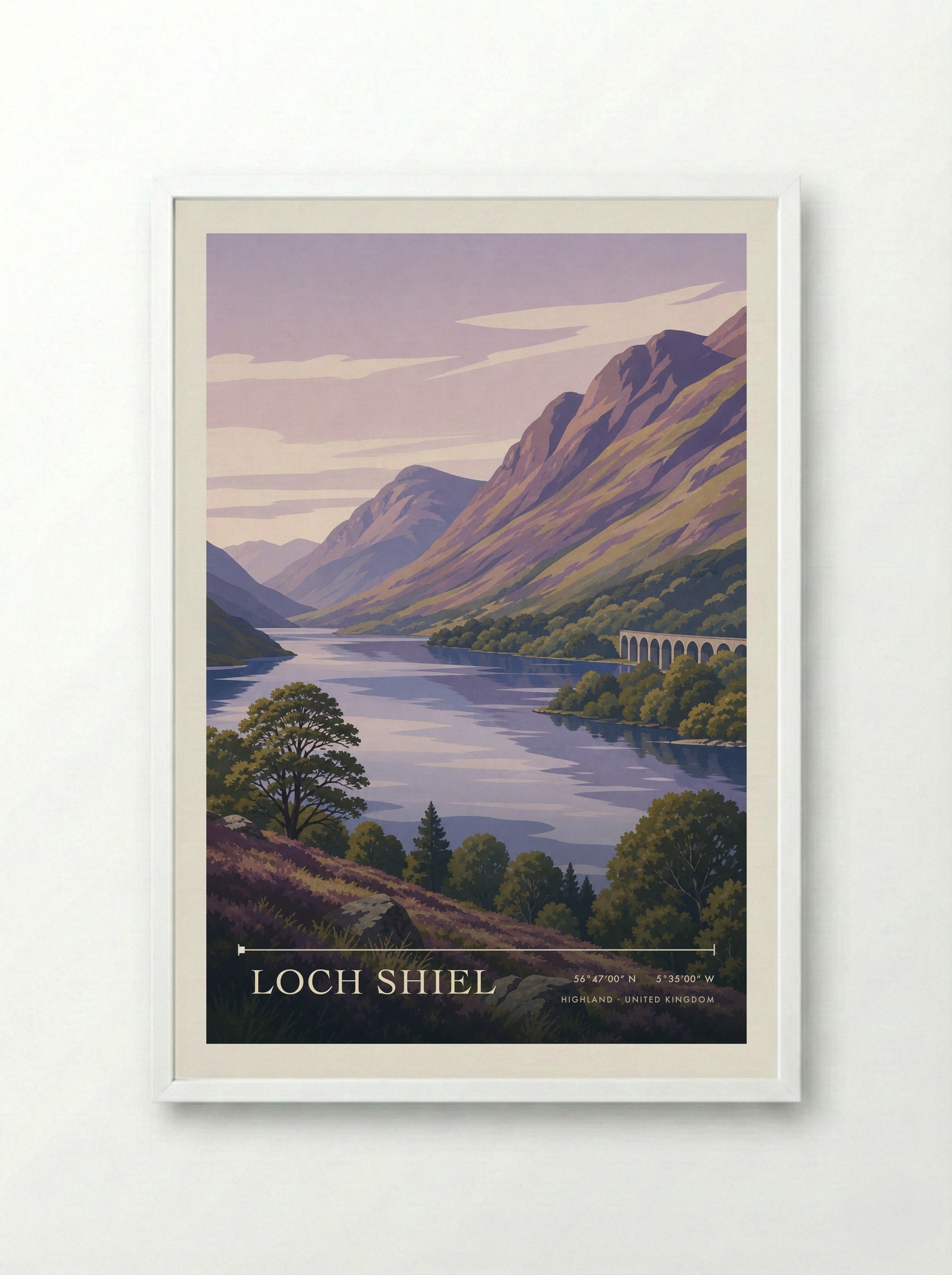 Loch Shiel Highland United Kingdom Travel Poster - Framed Print White