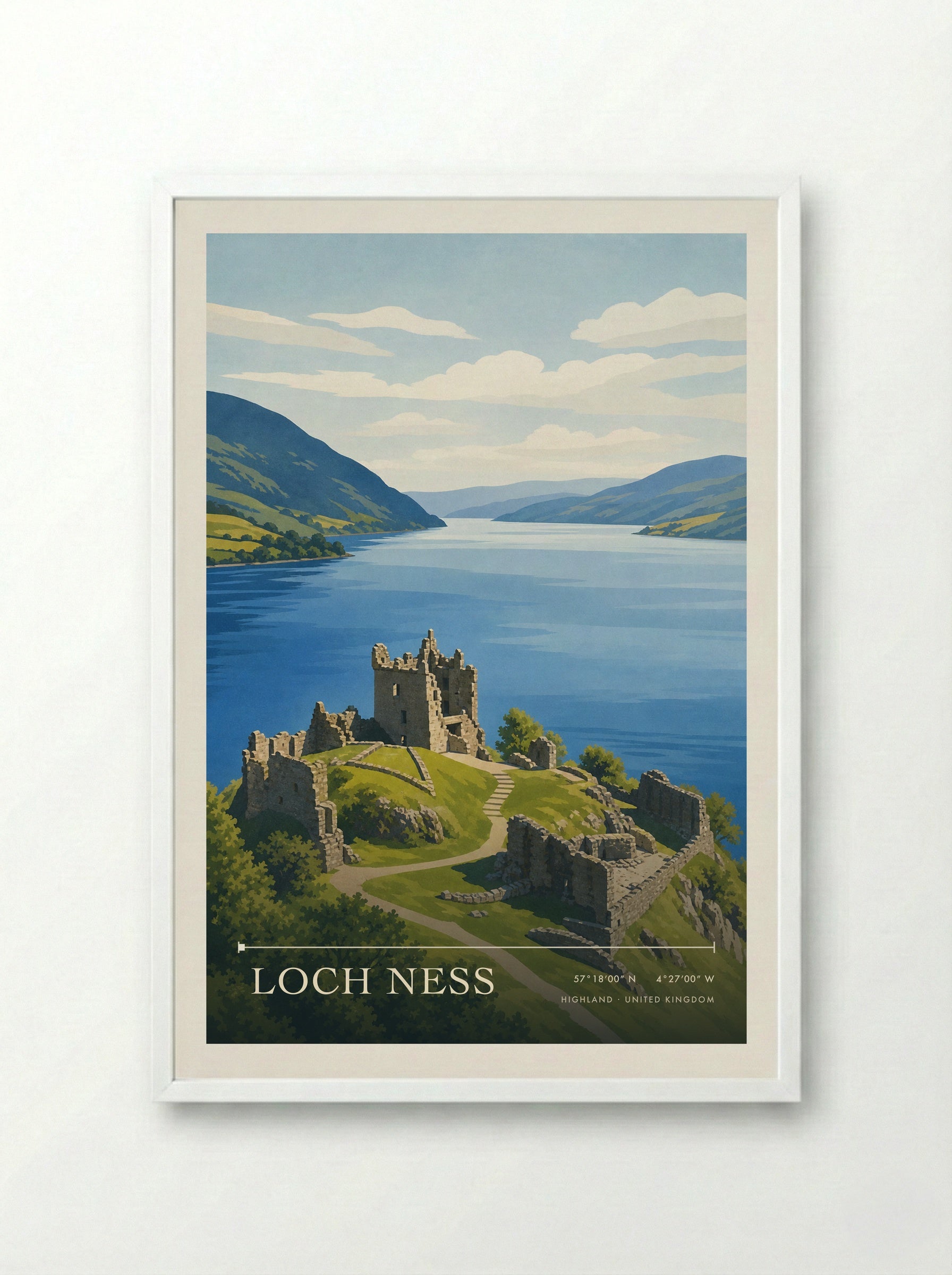 Loch Ness Highland United Kingdom Travel Poster - Framed Print White