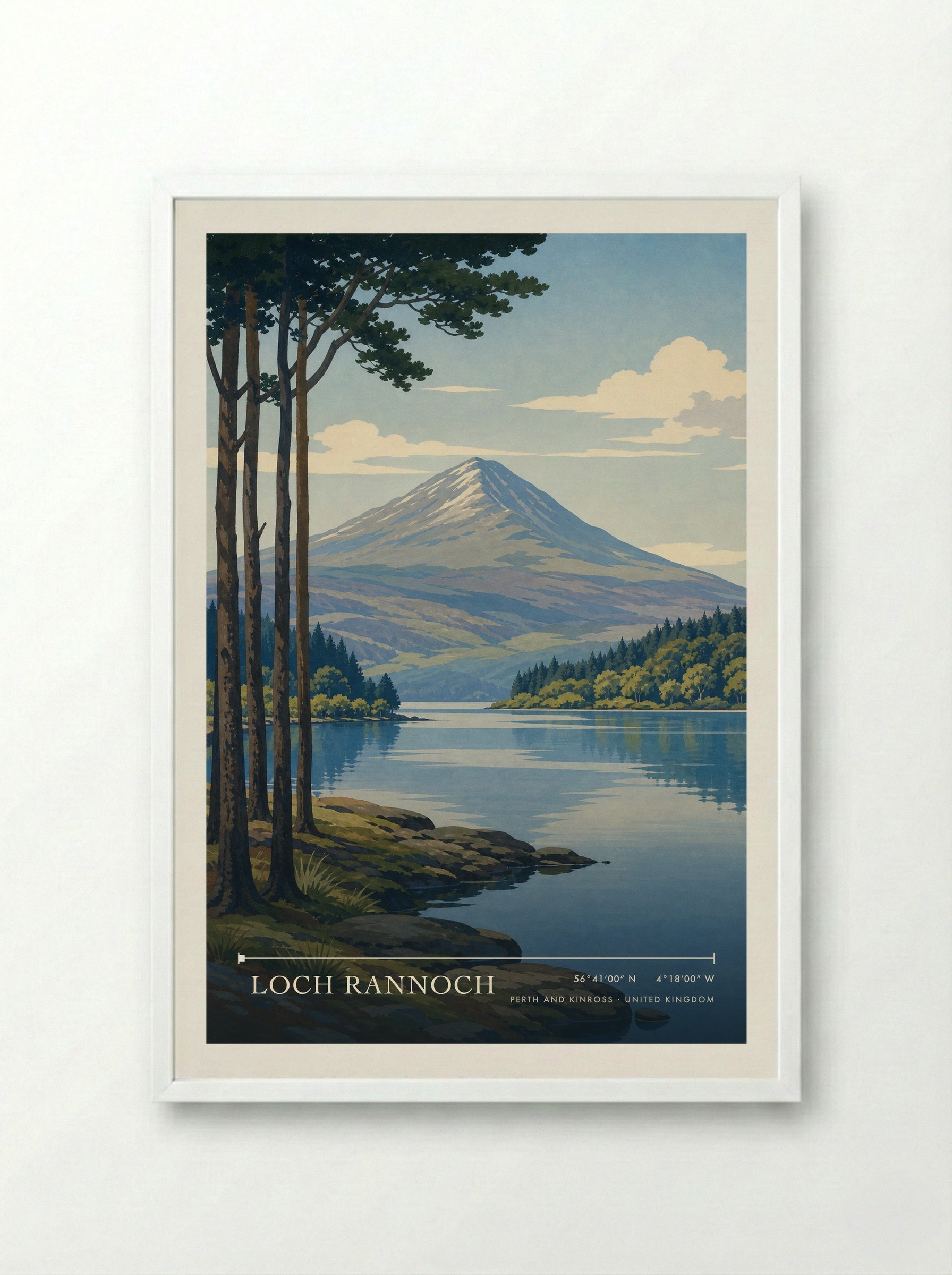 Loch Rannoch Perth and Kinross United Kingdom Travel Poster - Framed Print White