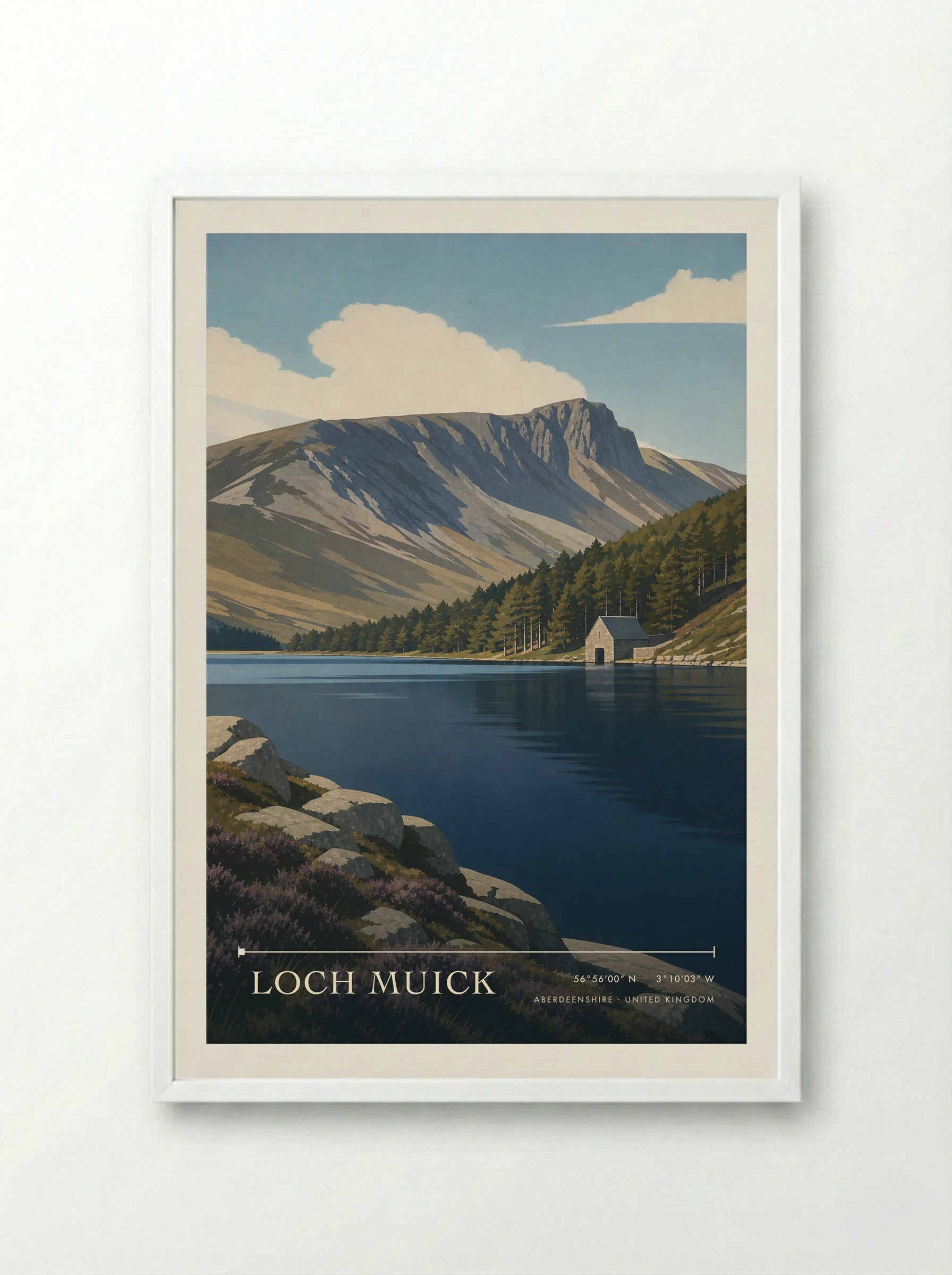 Loch Muick Aberdeenshire United Kingdom Travel Poster - Framed Print White